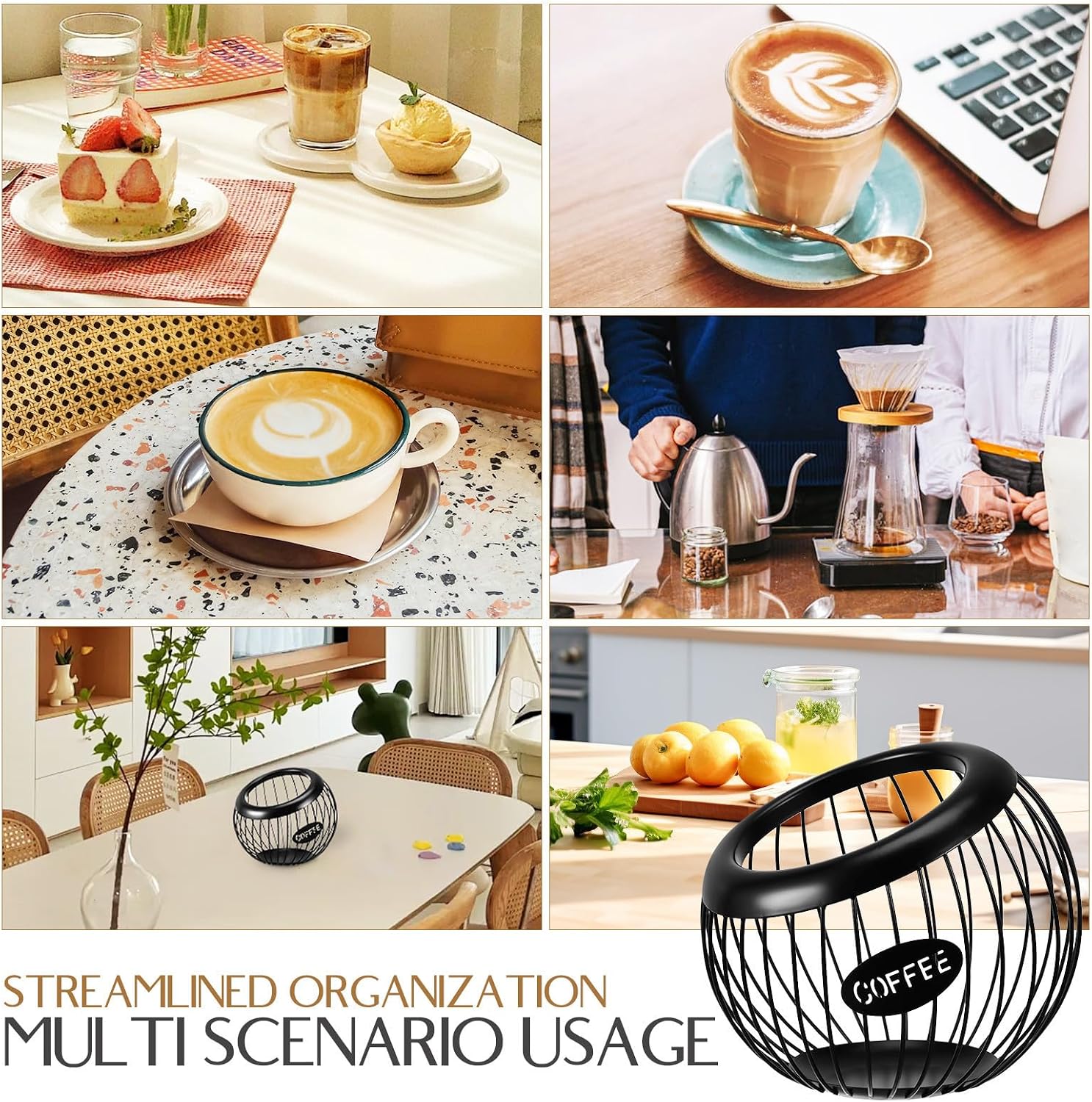 GANAZONO Iron Coffee Pod Holder with Multi-functional Flexibility and Ample Storage Space, Black Wire Storage Basket for Kitchen and Countertop Organization