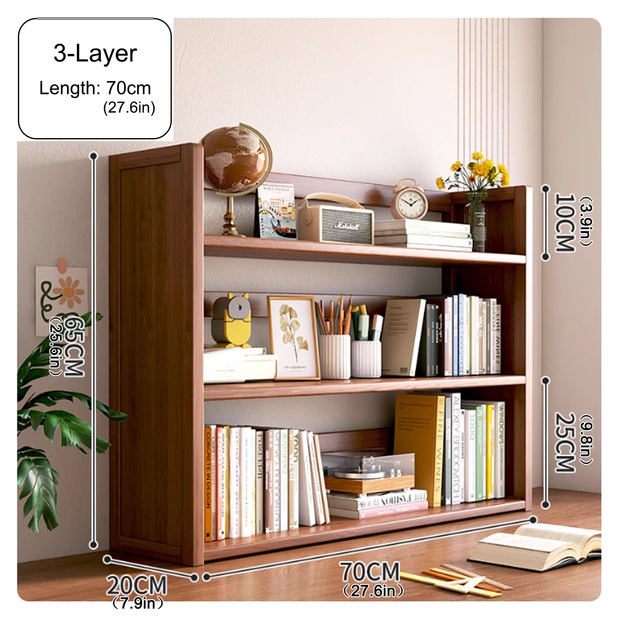 Etagere Bureau a Poser sur Bureau Etagere Rangement Bois pour Dortoir Maison(Brown,3 Layers_70CM/27.6IN)