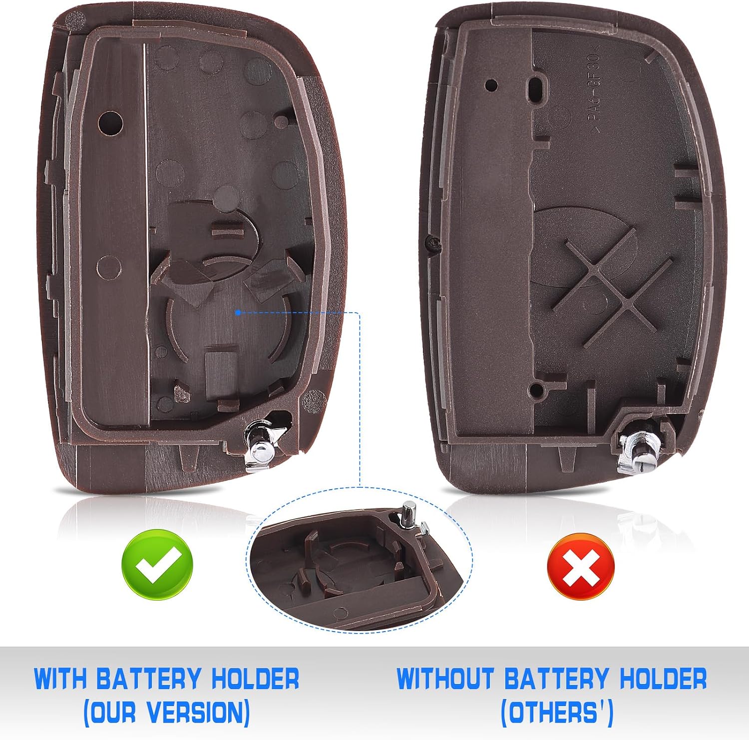 Keyles Entry Car Key Fob Case Shell Cover Replacement for Hyundai Sonata Tucson Elantra Ioniq 4 Button with Battery Holder Grooved Blade,Just a Key Shell