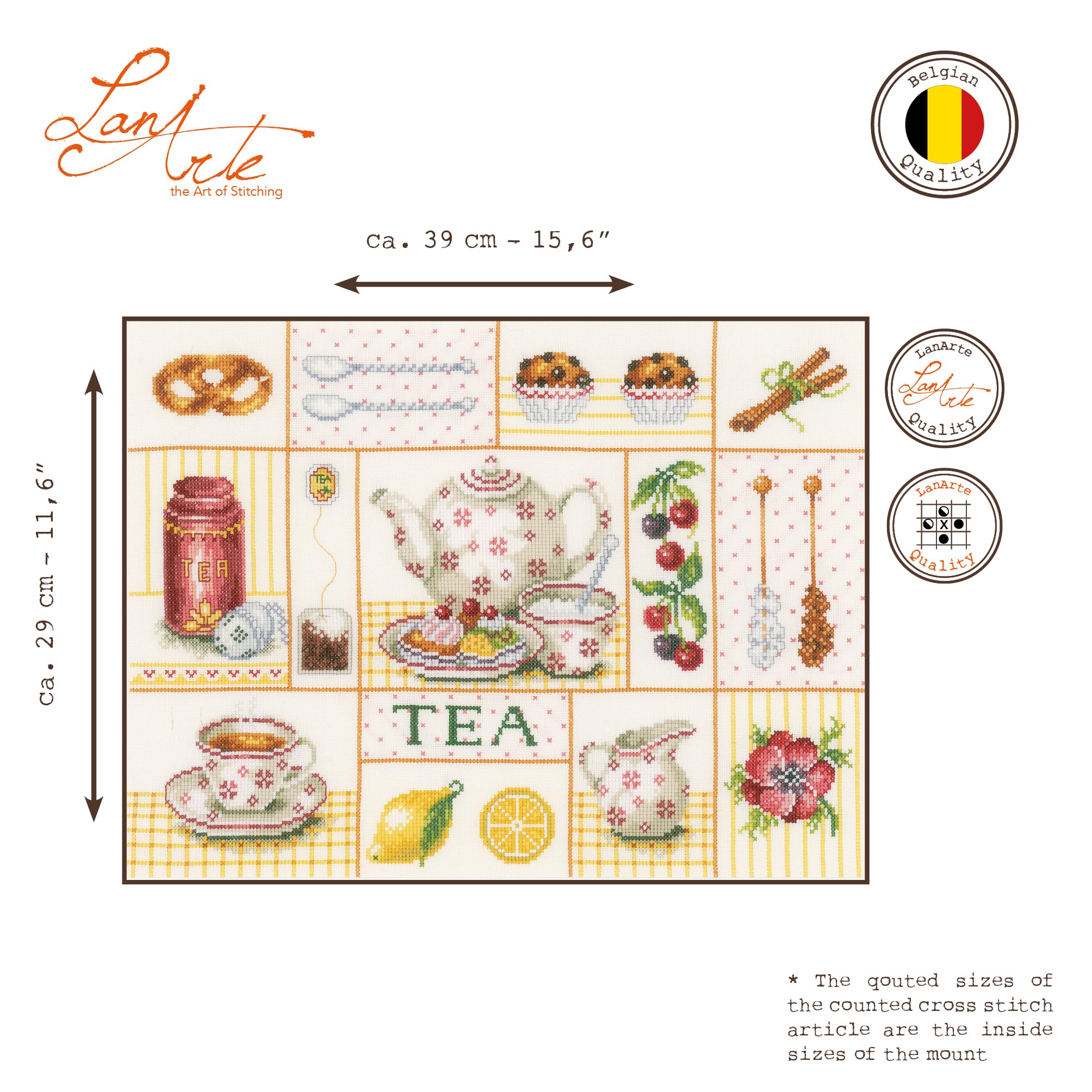 Lanarte Kreuzstich Stickpackungen Gezählter Kreuzstichbilder Set TEA PARTY Wanddekoration Handarbeit Set für Erwachsene 39 x 29 cm DIY Deko Bastelset Handwerker Kreative Geschenkset