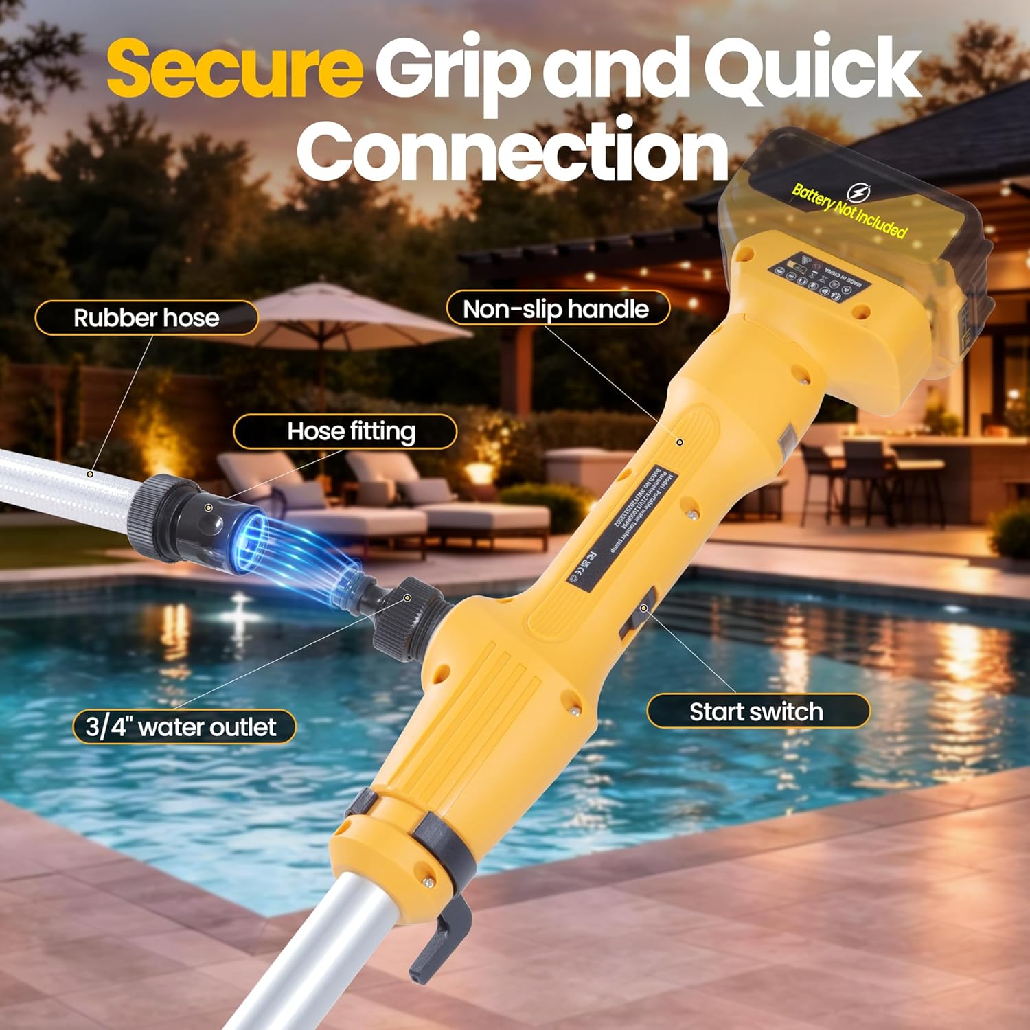 Cordless Stick Water Transfer Pump Compatible with 20V Battery- 720GPH High Flow Cordless Water Pump, Portable Sump Pump for Pool Draining, Garden, RV, Boat(Battery not Included)