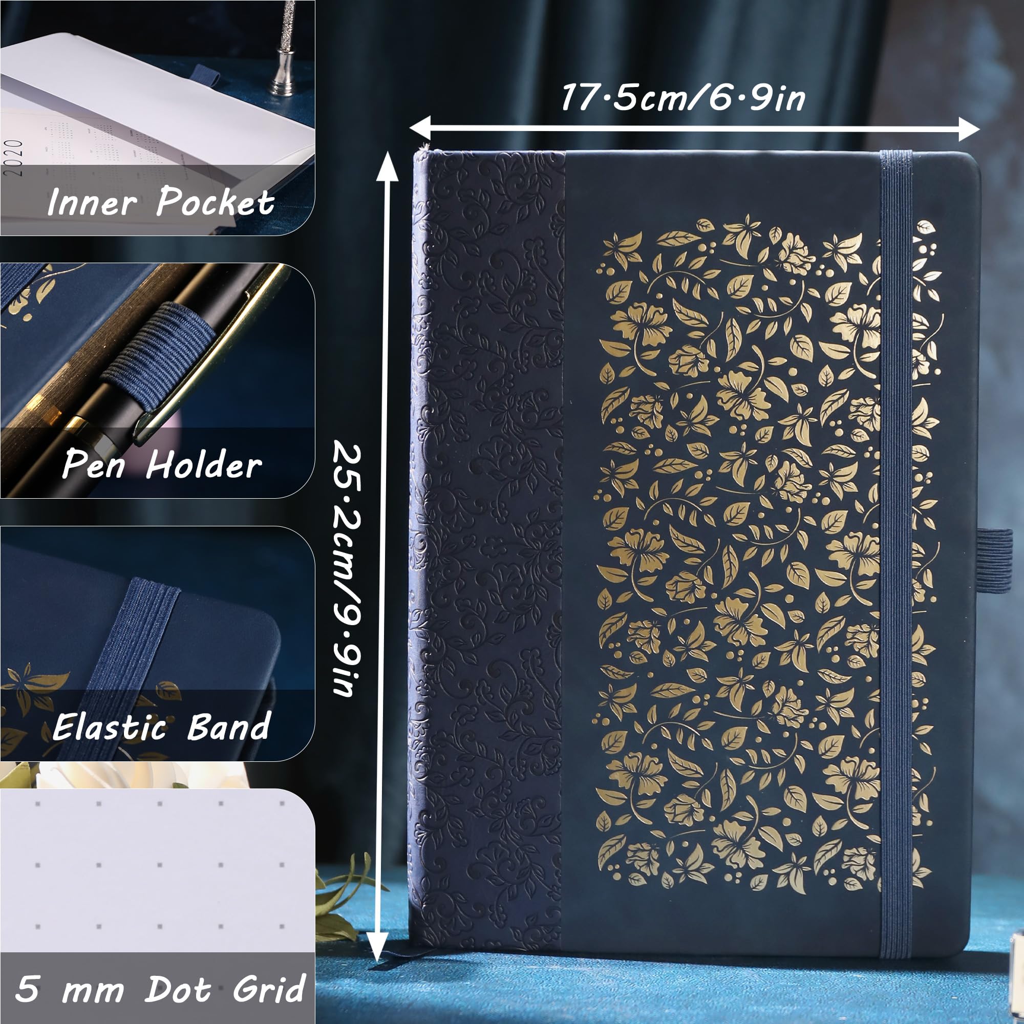 TIEFOSSI B5 Dot Journals for Women Men 160 GSM Thick Paper, 150 Numbered Pages, 5 * 5MM Dot Grid - Image 2