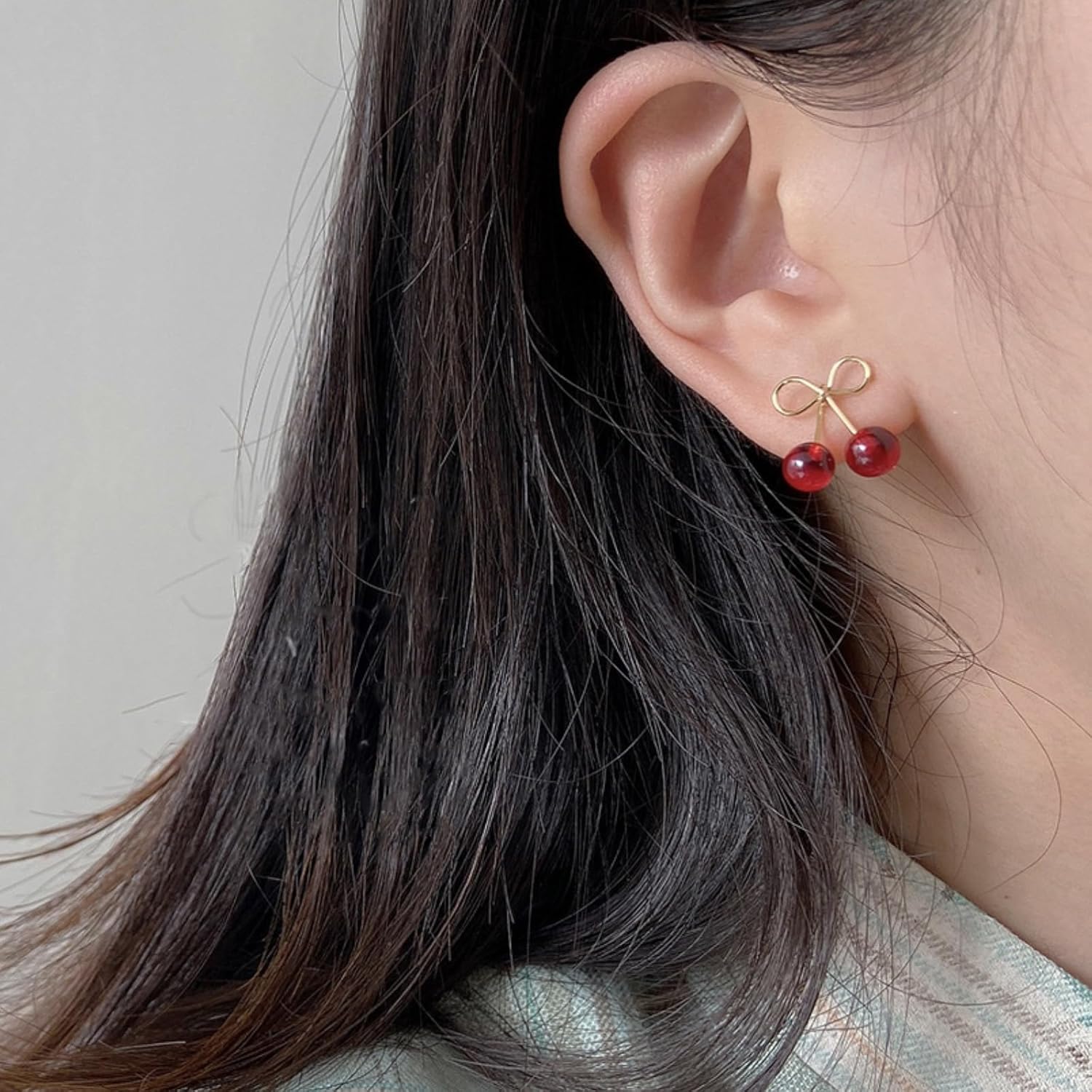 Trendy Red Cherry Bow Dangle Earrings for Women Sparkling Rhinestone Fruit Drop Studs Fashion Resin Jewelry Gift - Image 2