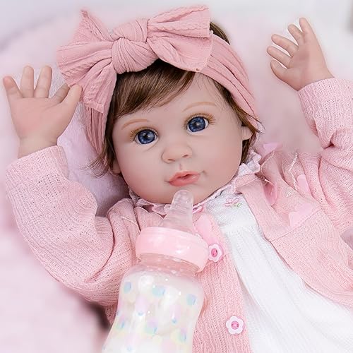 Miniatura 61 de Milidool Muñecas de bebé Reborn realistas, muñeca de bebé de silicona realista de 22 pulgadas, cuerpo suave, muñeca recién nacida con accesorios