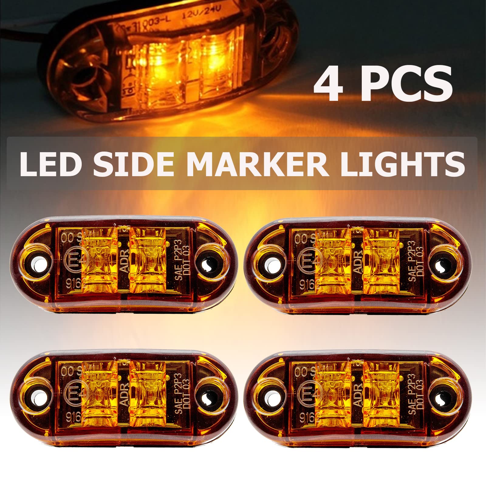 MASO, luci laterali a LED, indicatori di posizione laterali, 12 V, 24 V, universali, per rimorchi, furgoni, roulotte, camion, autocarri, autobus e auto