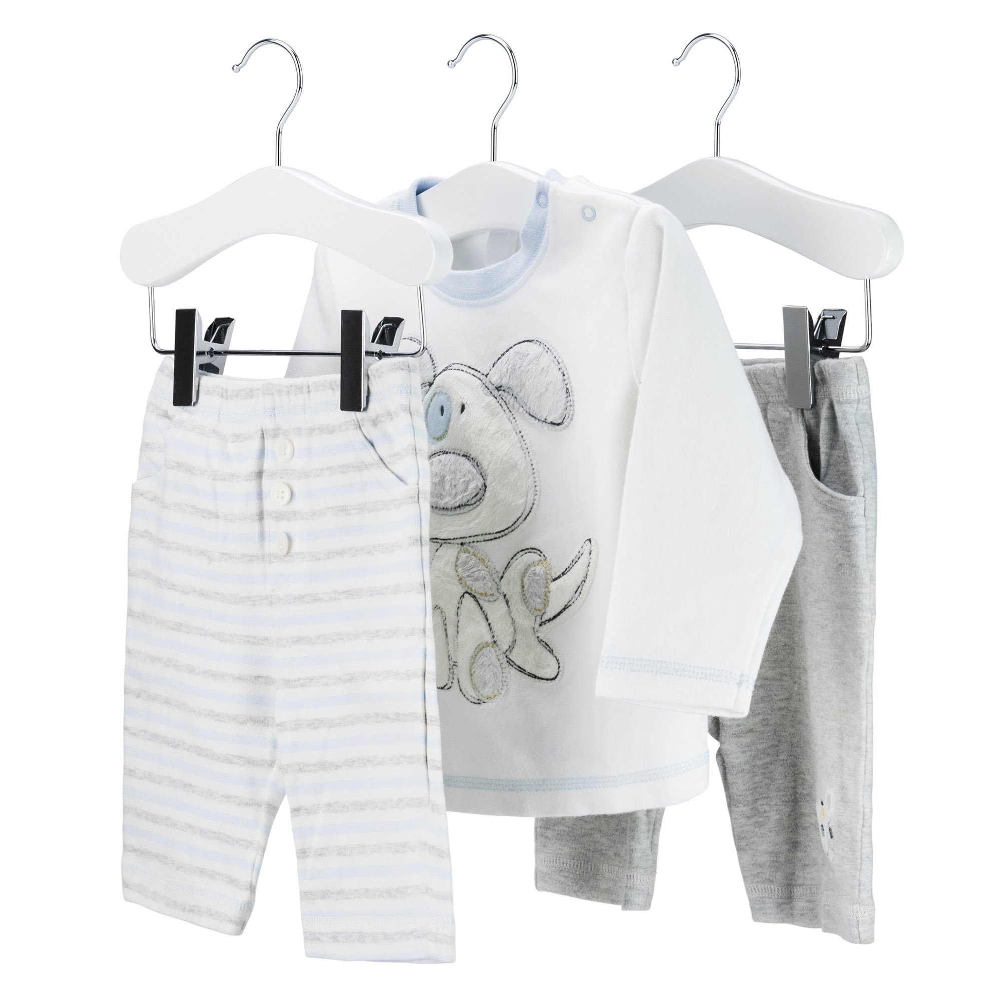 Hangerworld Set di 12 Grucce in Legno per Bambini, 25 cm, Bianco, 6 Grucce con Clip