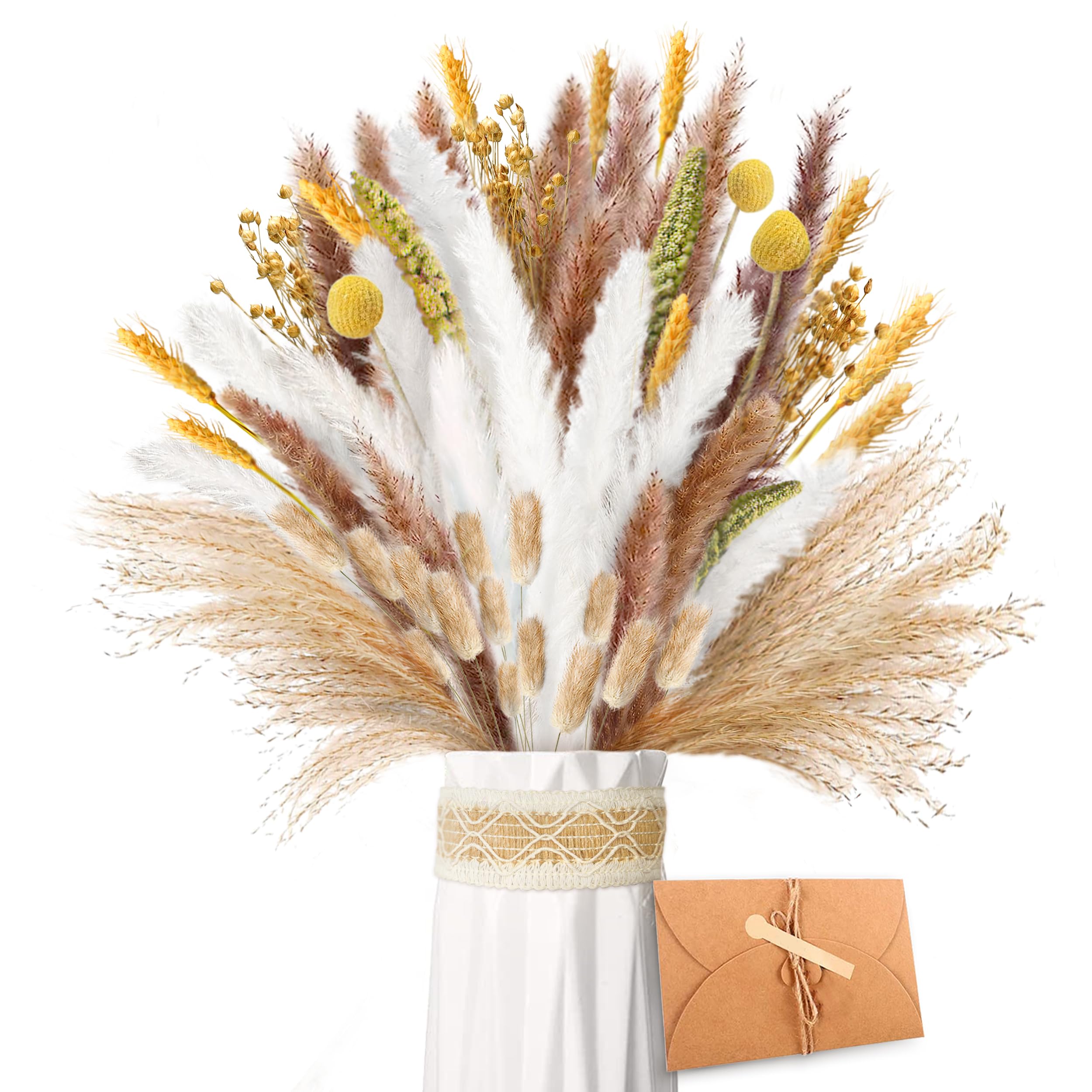 ZJTAPE Pampas Grass Dried, Natural Dried Flowers Decoration, Fluffy Dried Flowers Dried Flowers