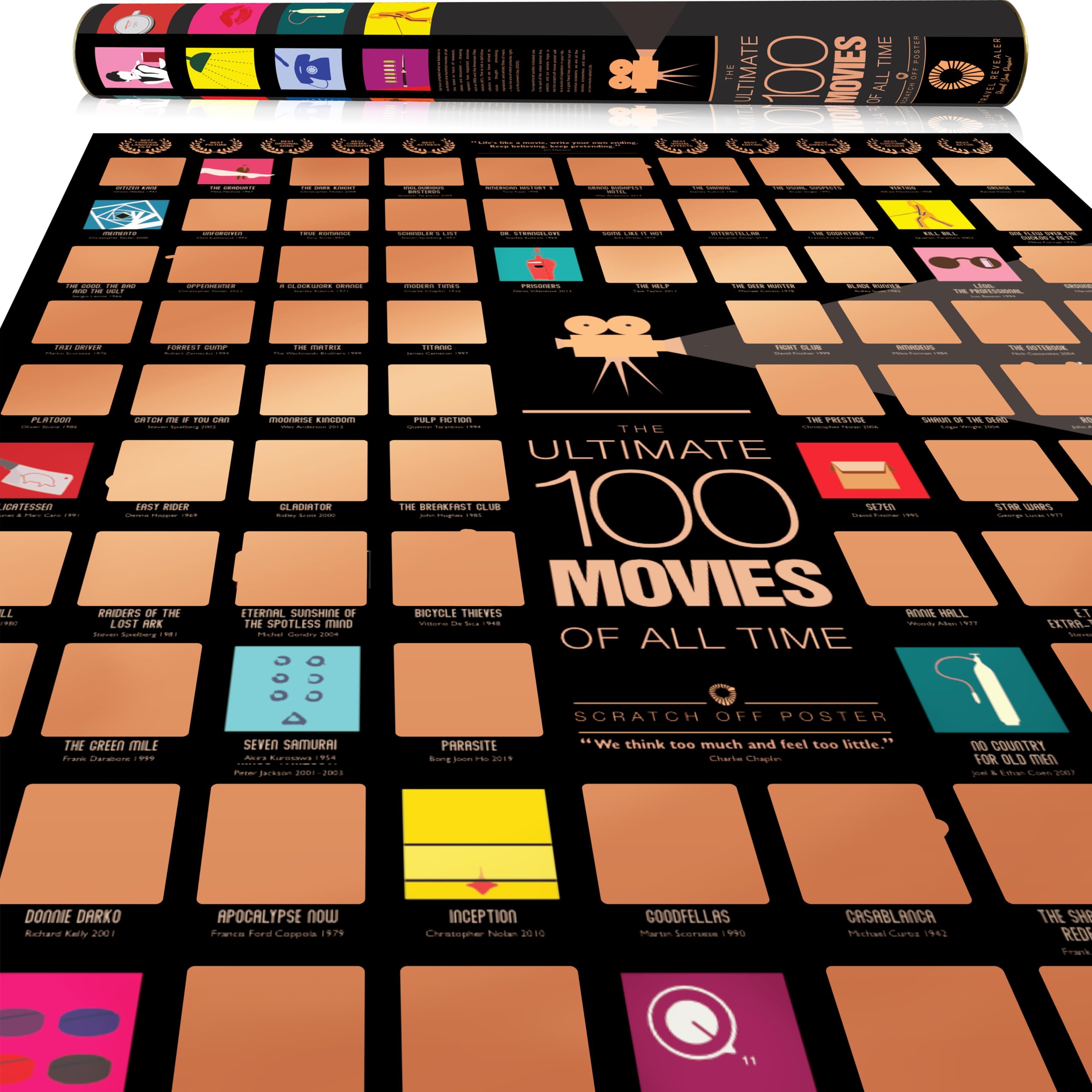 Travel Revealer 100 Movie Scratch Off Poster 2024 Selected IMDb Top 100 Movies Scratch Off Poster 17"x24" Best Films of All Time Movie Bucket List Scratch Off Poster | Scratch Off Movie Poster