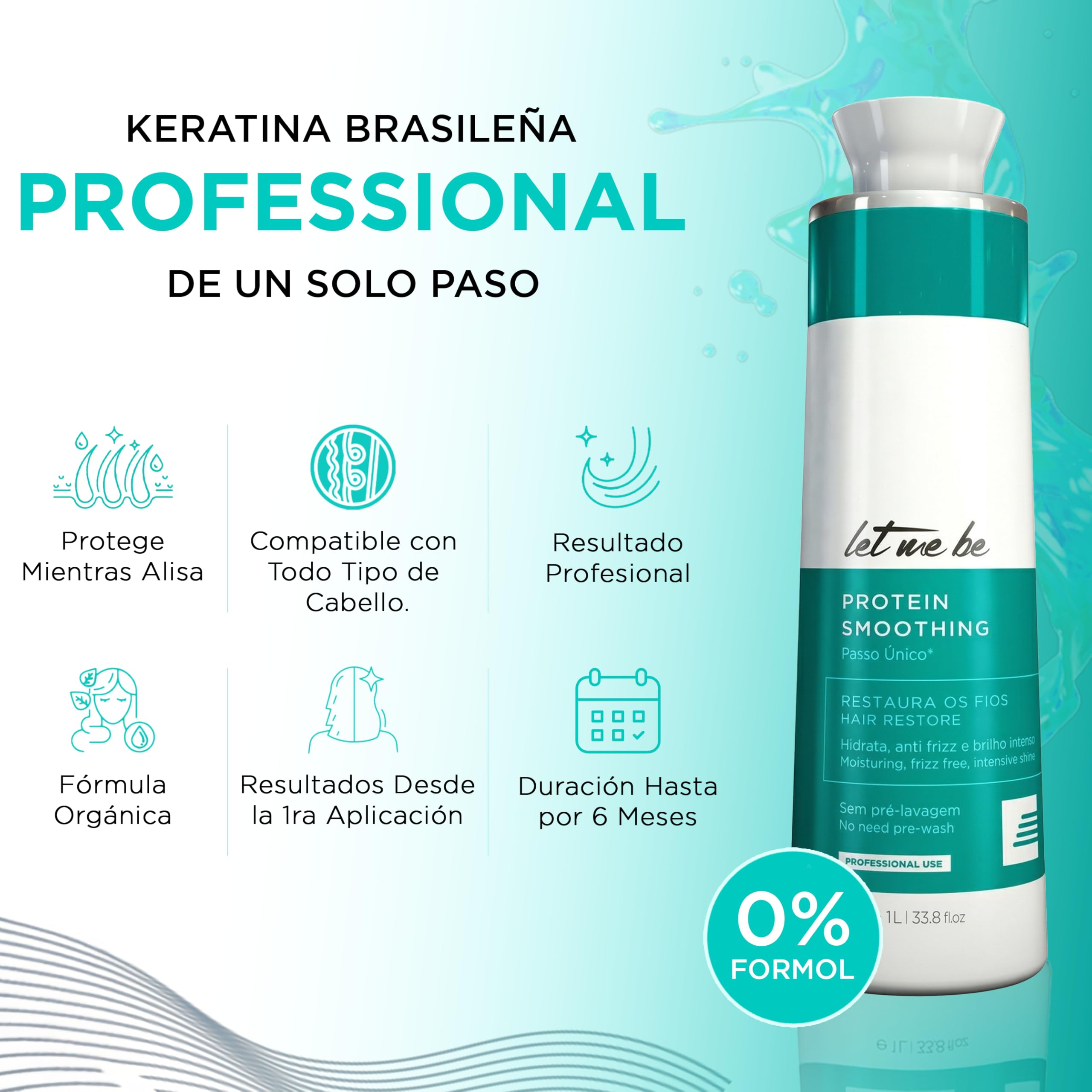 Let Me Be - Protein Smoothing Lissage Bresilien Keratine, Organique en Un Seul Geste, Sans Formaldéhyde, Anti-Frisottis, Résultats Professionnels Jusqu’à 6 Mois – 500 ml