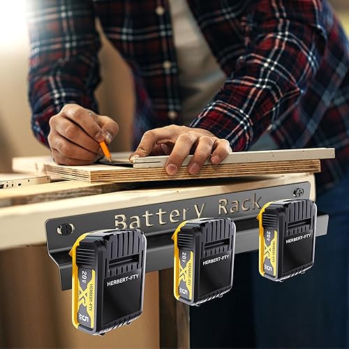 Miniatura 6 de Soporte de batería de metal compatible con DeWalt de 20 V, 60 V, 12 V, soporte de pared para batería, organizador de montaje en pared para