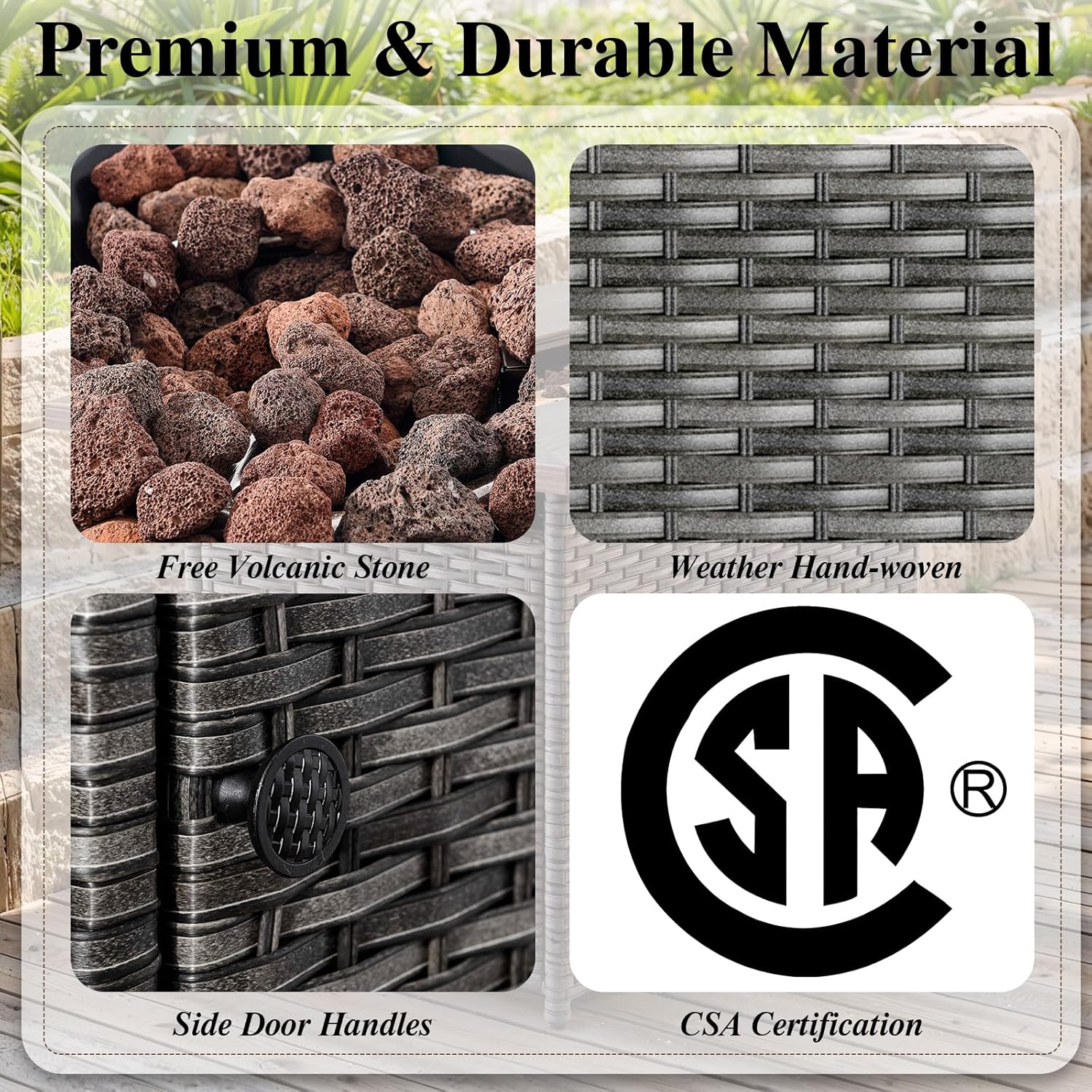 HUMMUH Patio Furniture Set with Fire Pit Table 5-Piece Wicker Outdoor Swivel Rocker Patio Chairs Loveseat Conversation Set for Porch, Backyard, Deck