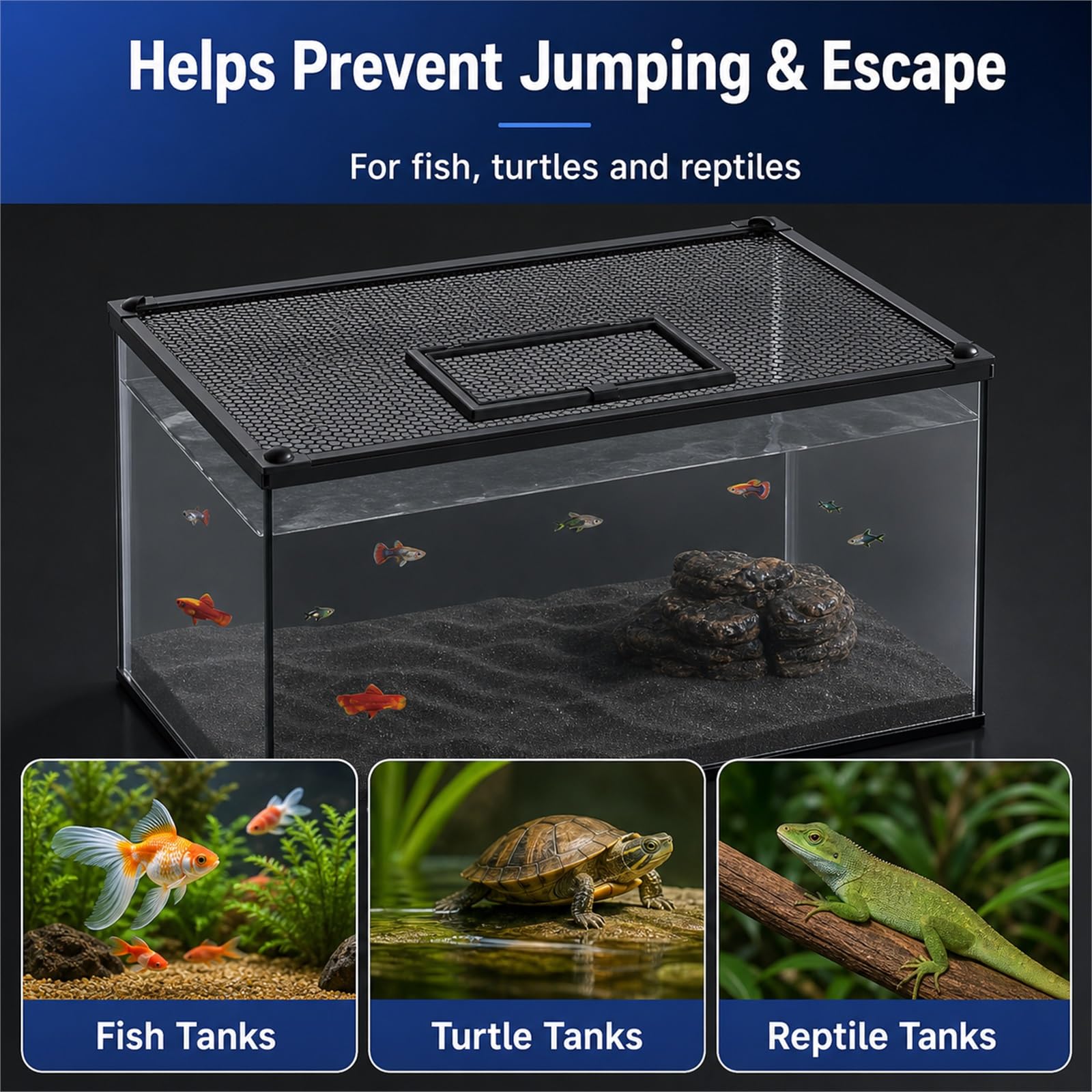 Tapas De Acuario,Red Magnética Anti-Salto para Acuario,Cubierta De Pantalla para Acuario,con Ventana pequeña de alimentación,Buena Ventilación,para Oficina Vestíbulo Tienda de Mascotas