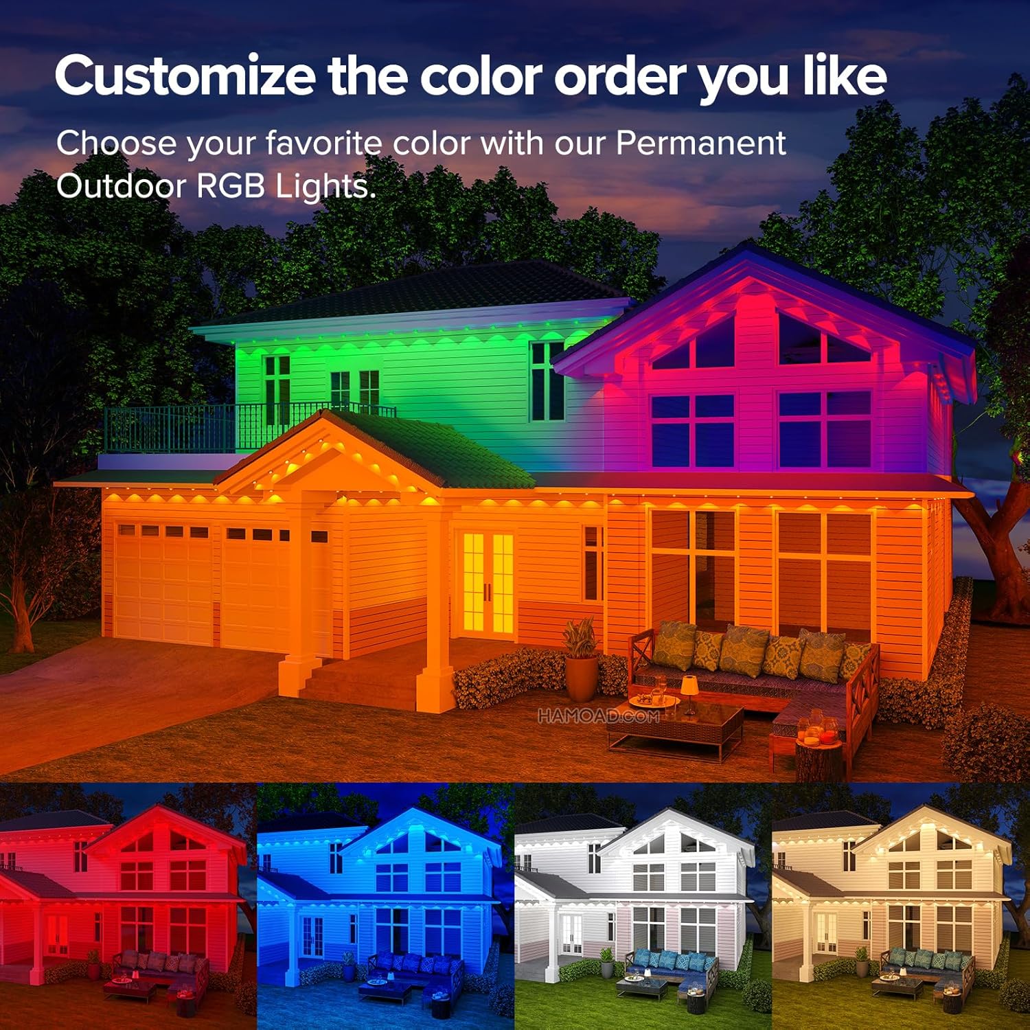 300ft Permanent Outdoor Lights Pro,Phone App & Remote, RGB Eternity Eaves Lights IP68 Waterproof, House Roof Outdoor String Light