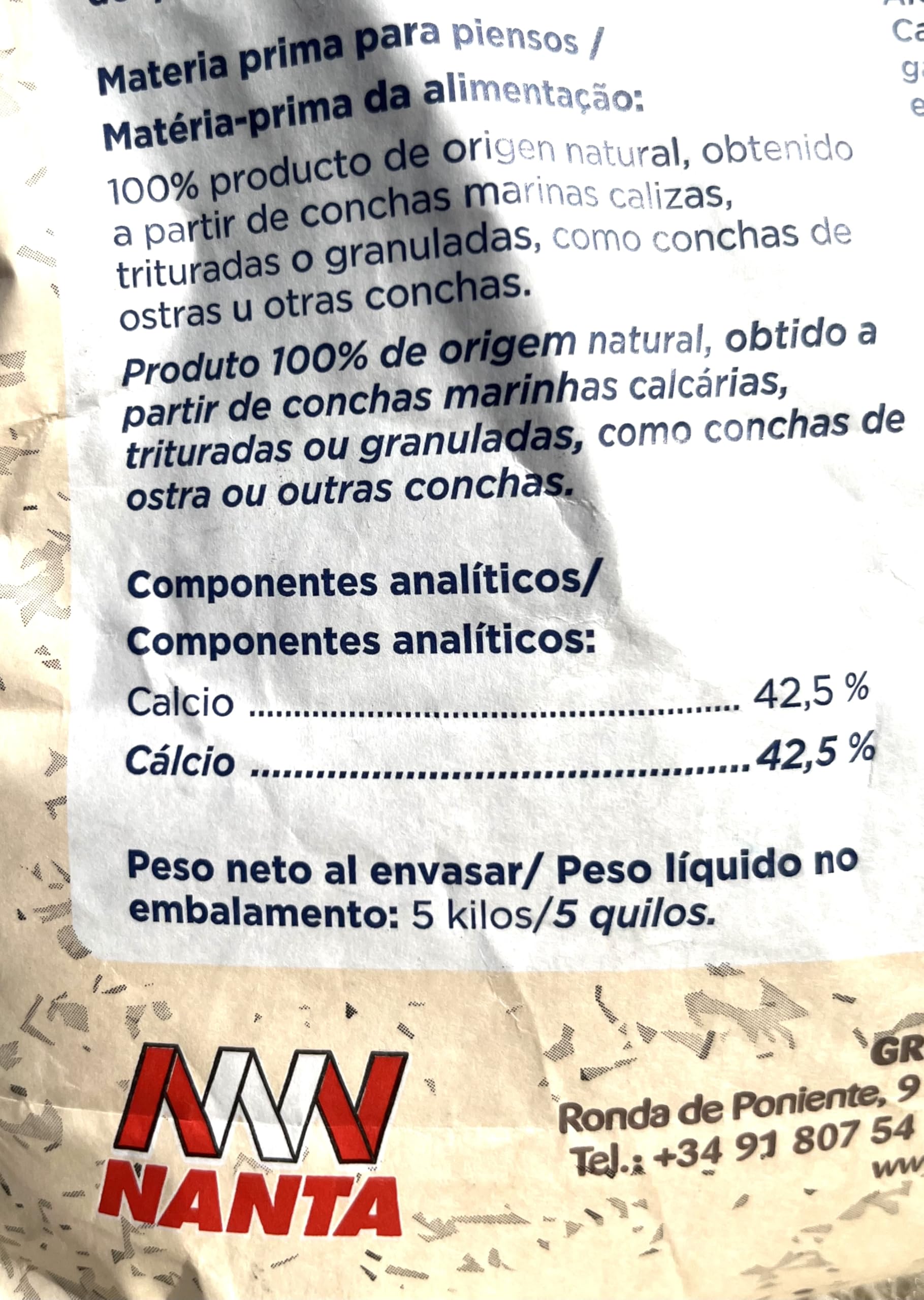 Węglan wapnia dla ptaków 5kg, muszla mielonych mięczaków, muszla ostrygowa.