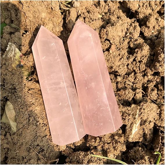 Natural Crystal Rough 1PCs Natural Rock Pink Rose Quartz Crystal Wand Point Healing Mineral Stone Collection DIY Home Decor Hexagonal(1pcs)