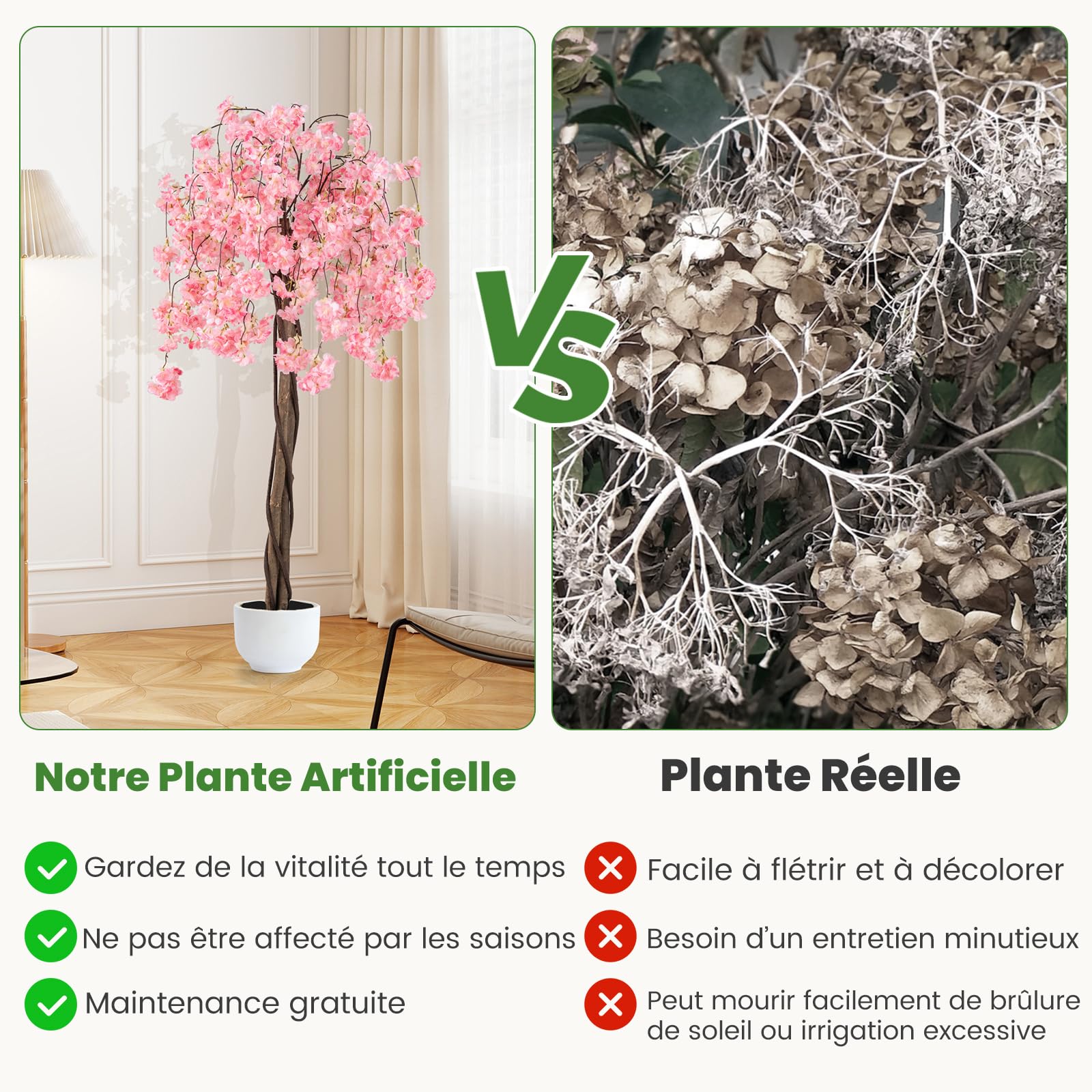 COSTWAY Cerisier Artificiel 163 CM avec Fleurs Roses et Blanches (Rose)