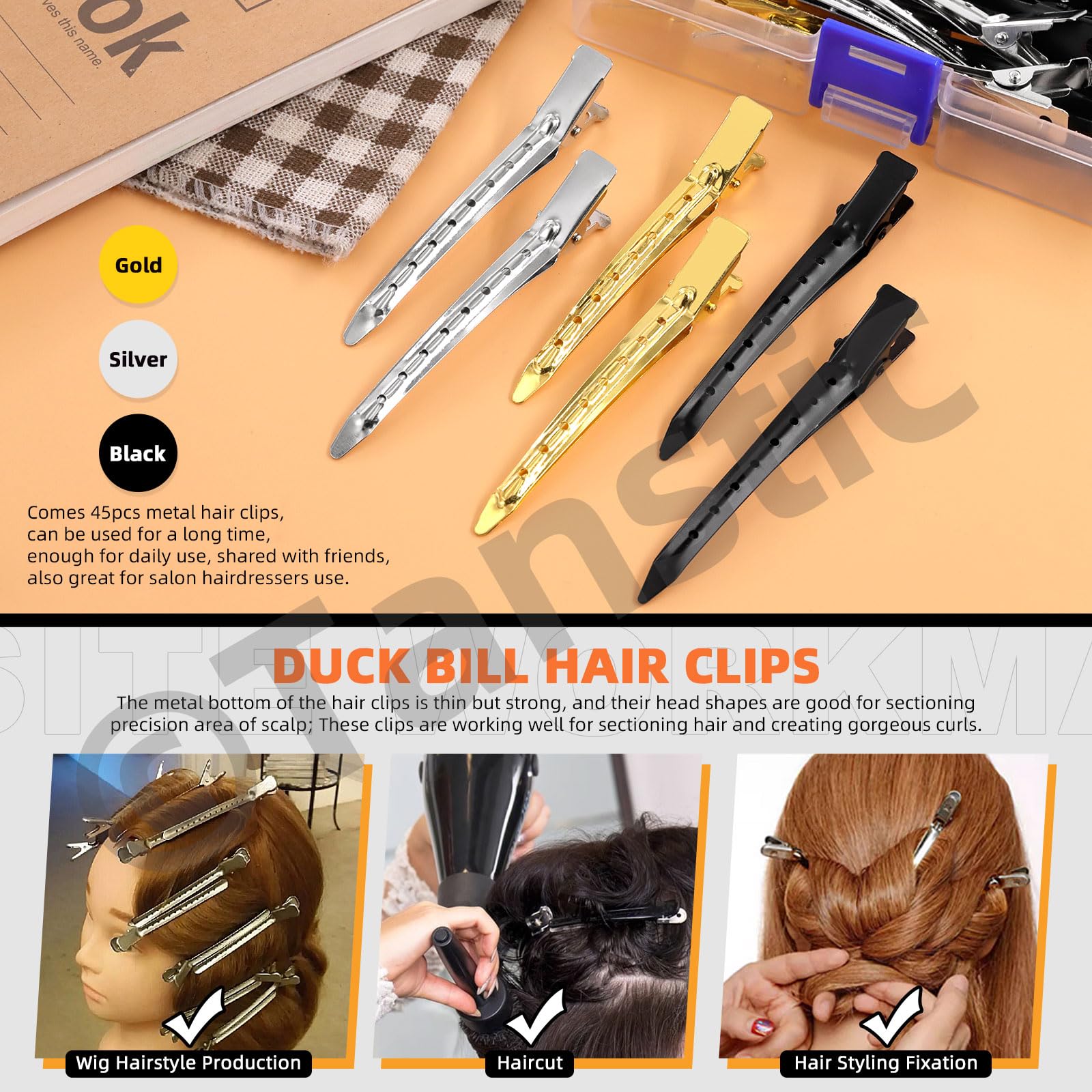 Tanstic 45Pcs 3.5 Inch 3 Colors Duck Billed Clips Alligator Curl Clips Long Hair Curl Clips Duckbill Hair Clips with Holes for Hair Styling Styling Sectioning - Image 3