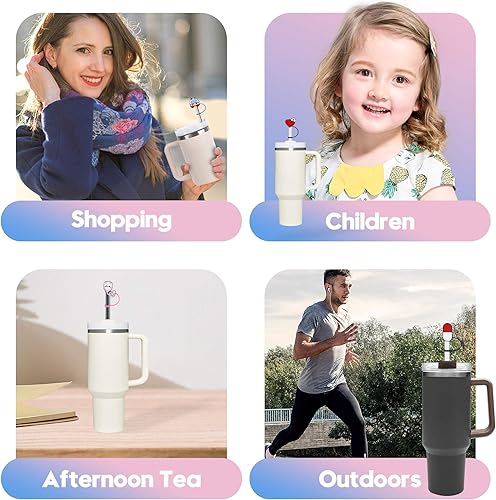 Miniatura 5 de Tapas de popote compatibles con vasos Stanley Cup de 30 y 40 onzas, 8 piezas de lindas puntas de silicona para enfermeras de 0.394 pulgadas, tapa de