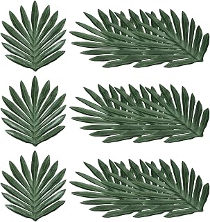 7" Green Palm Leaves, 24 Pack Artificial Palm Leaves Faux Palm Fronds Fake Palm Leaf Simulation Tree Leaves for Home Hawaiian Jungle Beach Party, Style 24
