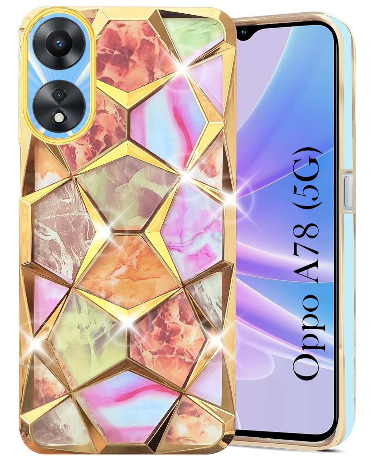 Jkobi Back Cover Case Compatible with Oppo A78 5G (Dual Design Glitter Sparkle and Detachable Diamond Print Case | Soft and Flexible)