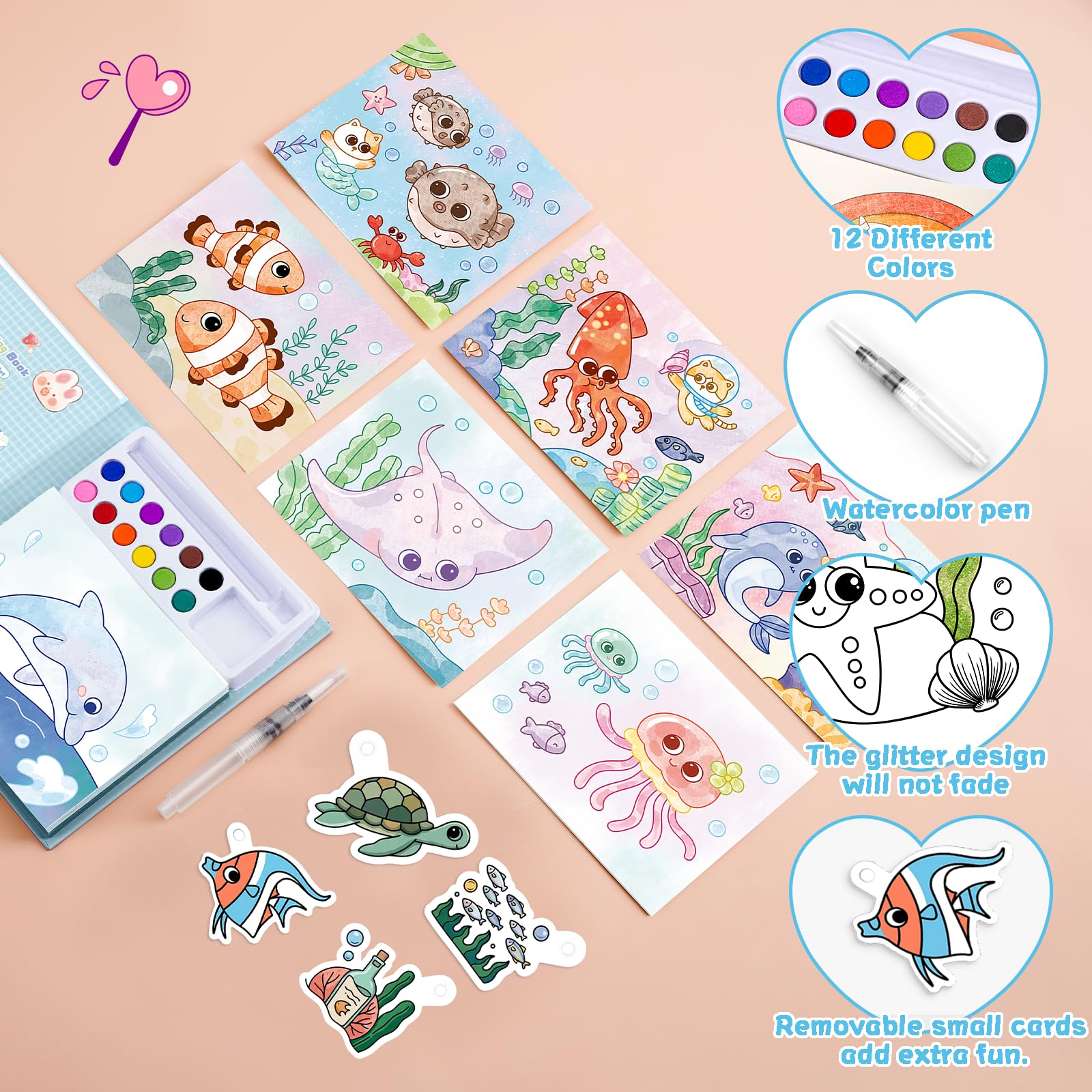 Carnet De Coloriage Licorne à L’Eau – Kit Peinture Magique 3 En 1 (12 Couleurs + Pinceau) – Activité Sans Désordre Pour Enfants Dès 3 Ans