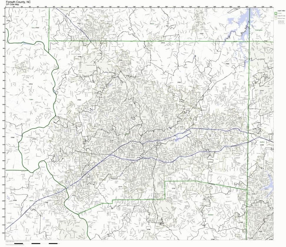 Working Maps Forsyth County, North Carolina NC Zip Code Map