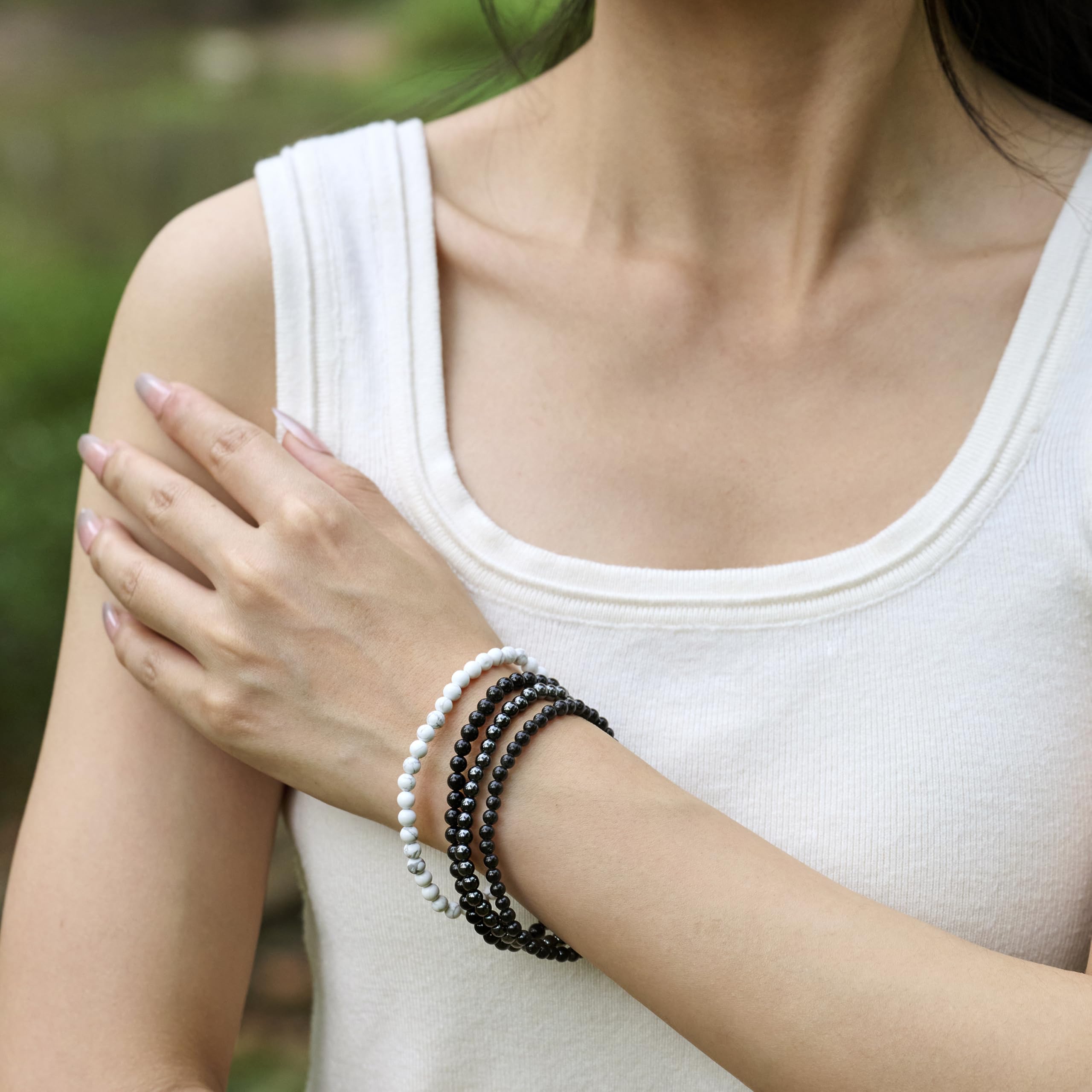 Bivei Braccialetto di Cristallo per Donna 4mm Perle Pietra Semipreziosa Naturale Elastico Estensibile Gioiello Regalo Yoga