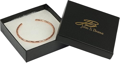 Miniatura 6 de John S. Brana Pulsera de cobre martillado de 0.118in, joyería hecha a mano, 100% cobre sólido sin revestimiento, Cobre