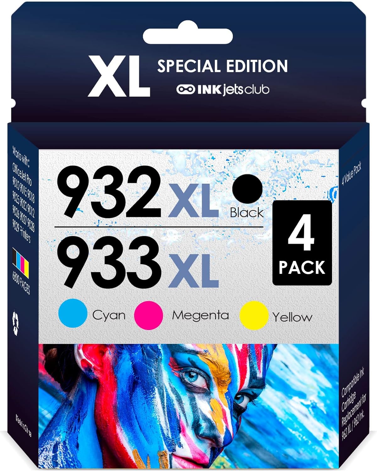 INKjetsclub Compatible Ink Cartridge Replacement for HP 933XL 932XL 933 932 XL for OfficeJet 6600 6700 7610 7612 7510 7110 6100 Printer(Black Cyan Magenta Yellow) 4 Packs