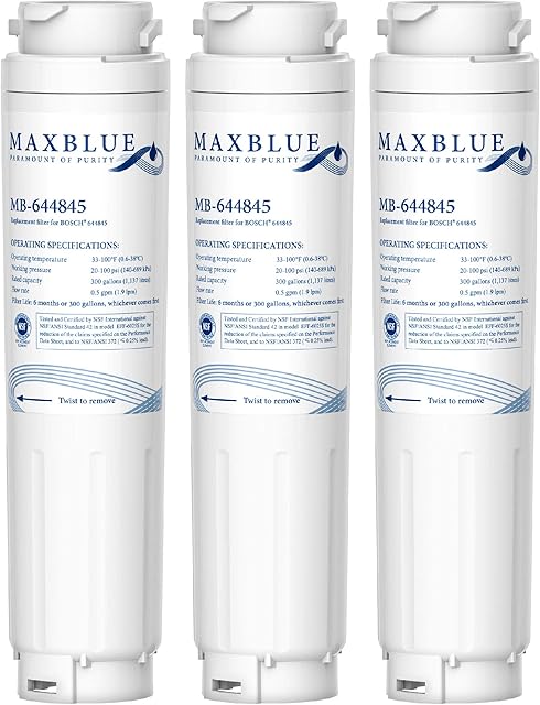 Maxblue 644845 Fridge Water Filter, Compatible with Bosch UltraClarity 644845, 00740560, 740560, 00499850, 00649379, 9000194412, 9000077104, Miele /Haier 0060820860, 0060218743 (3)