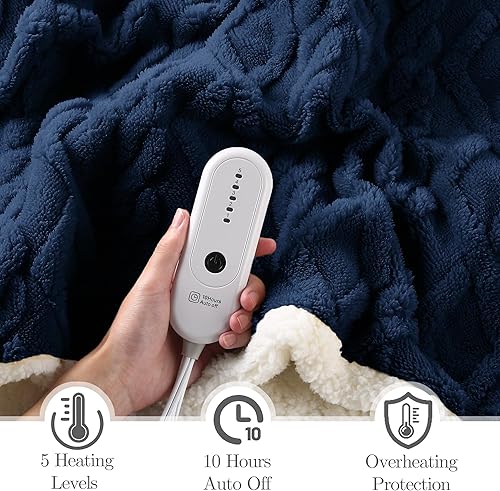 Miniatura 2 de CHIOKY Manta térmica tamaño individual extra gruesa y cálida manta eléctrica con apagado automático de 10 horas y 5 niveles de calefacción, diseño