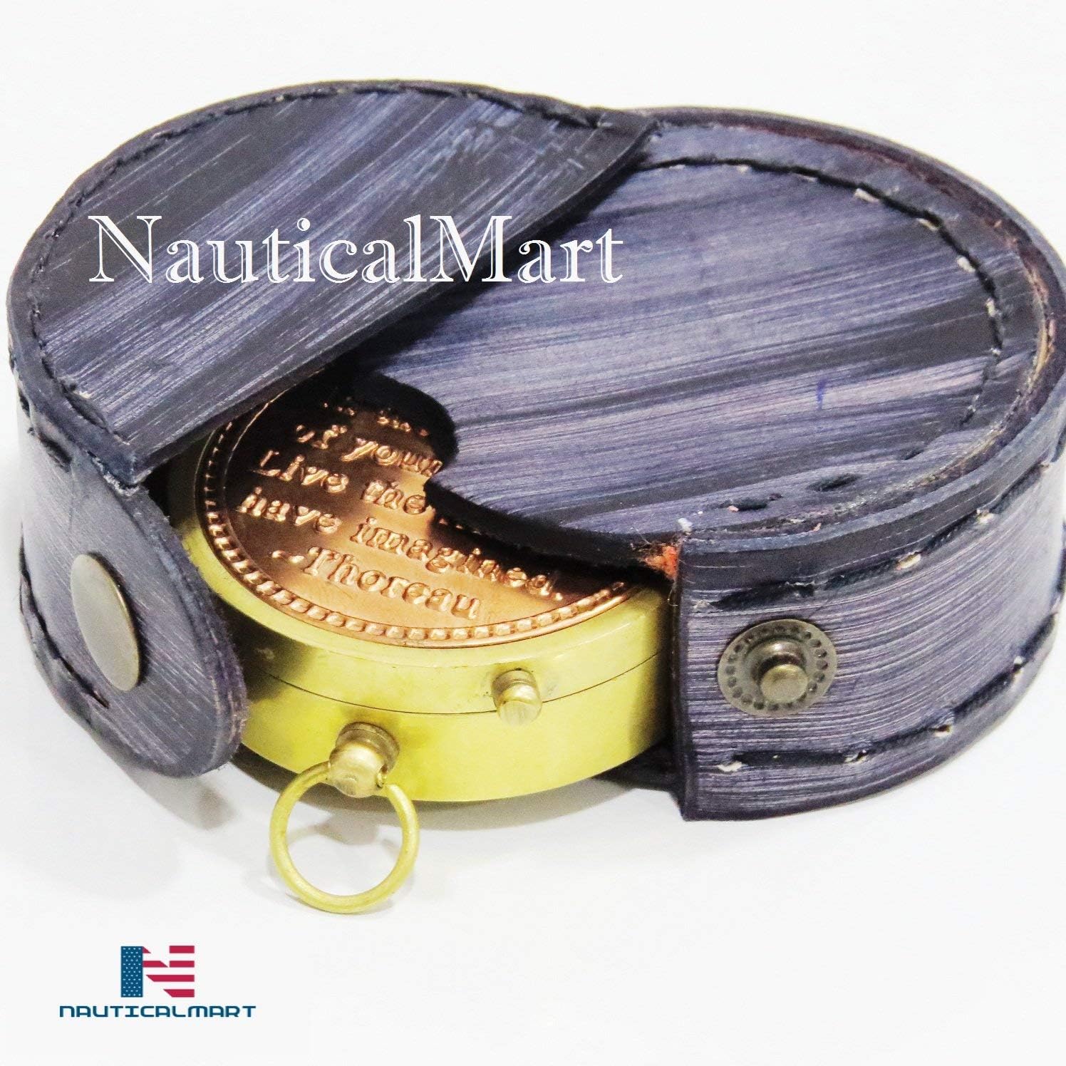 Way to me Go Thoreau's Confidently Poem Compass with Beautiful Leather Case