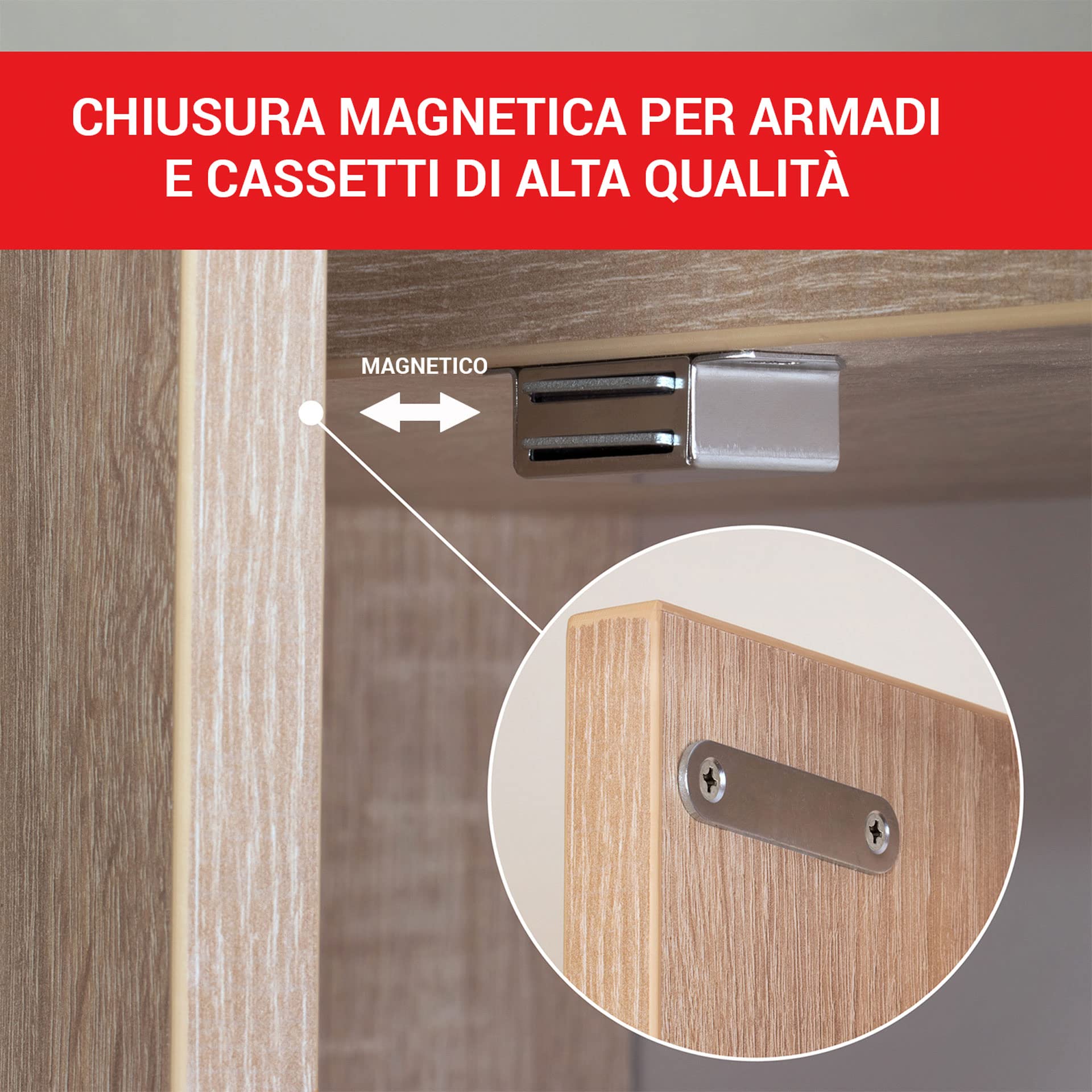 LouMaxx Chiusura Magnetica Ante Forte - Forza di Tenuta 6kg - Set di 4 in Acciaio Inox – Calamita Chiusura Mobili – Chiusura Porta Magnetica – Chiusure Magnetiche Sportelli, presa salda