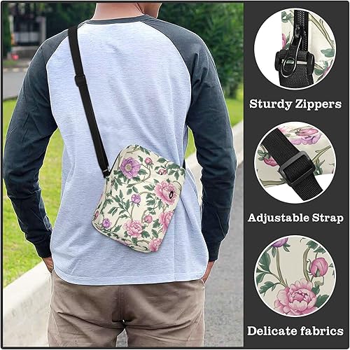 Miniatura 6 de Vintage Pink Flowers Green Leaves William Morris Style cute messenger bag Small Crossbody Bags Casual Purse Cross Body Shoulder Handbags Adjustable