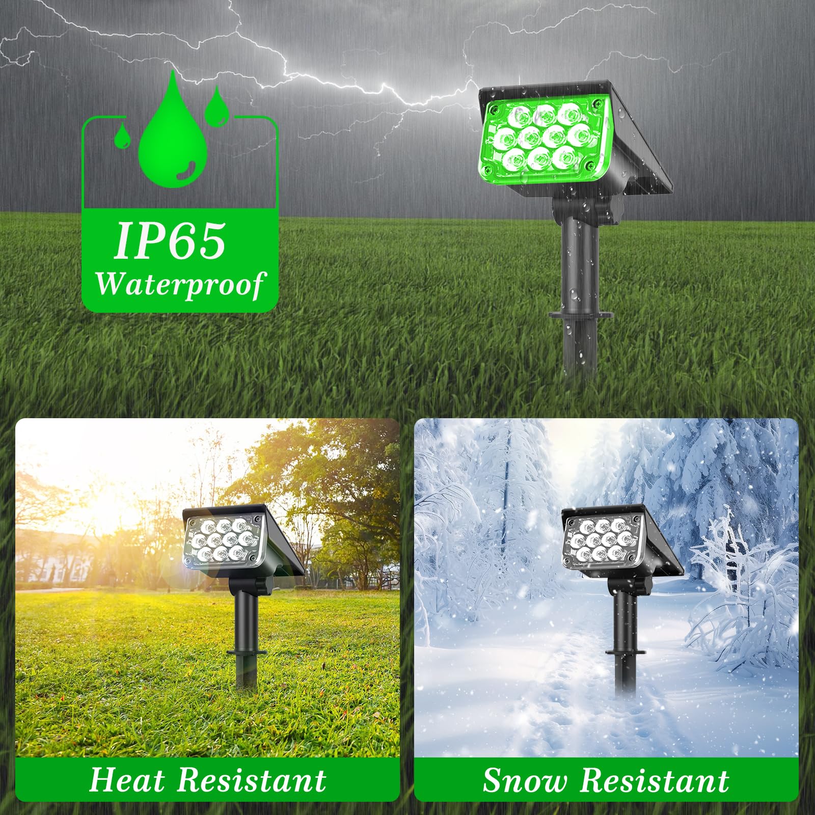 T-SUN 4 Piezas Luces Solares Exteriores, Impermeable IP65 Jardín Lámpara de Camino de Paisaje LED Luz Verde, Iluminación Decorativa Solar Para Porche Patio Césped Pasillo Terraza Camino. (Verde)