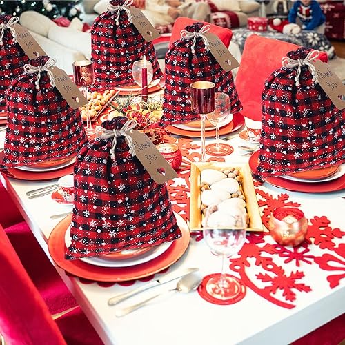 Vista 56 de Shappy 24 bolsas de regalo de Navidad con cordón, bolsas de Adviento de arpillera a cuadros de Navidad, 7 x 5 pulgadas, bolsa de lino para dulces