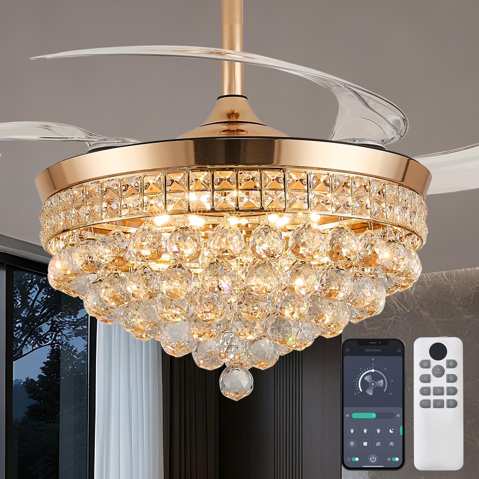 Photo 1 of Kunywooe 48" Crystal Chandelier Ceiling Fan