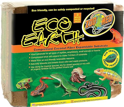 Zoo Med Eco Earth Eco-Friendly and Naturally-Absorbent Compressed Coconut Fiber Substrate, Eliminates Odor and Easily Recyclable (2-Pack)