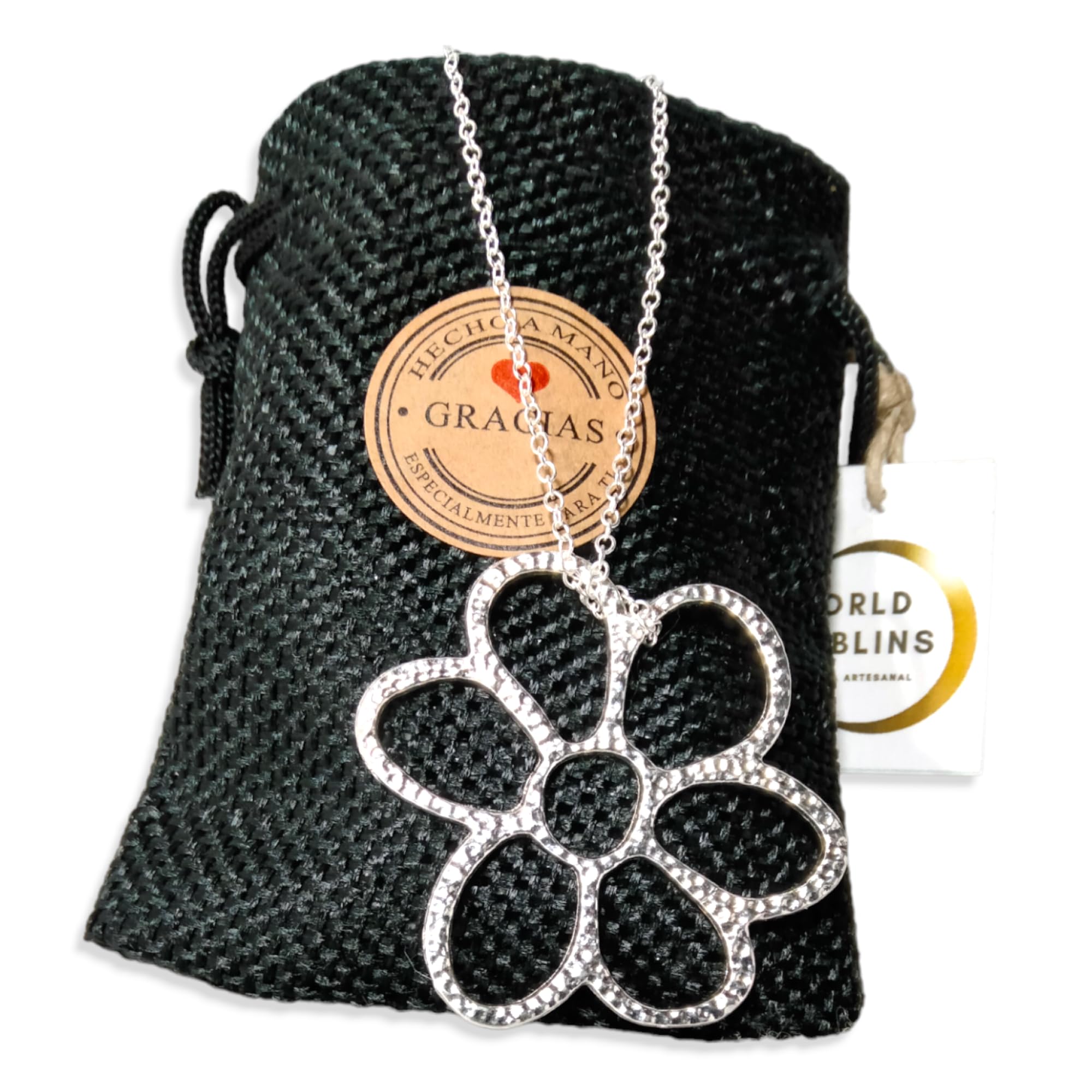 WORLD GOBLINS WORLD GOBLINS Collar de Flor Plata | Gargantilla Mujer Margarita, Llamativo, Cadena Plata de Ley 925. Regalo | Joyería Bisutería Artesanal, Flor Grande. Regalos Originales (PLATA Margarita)