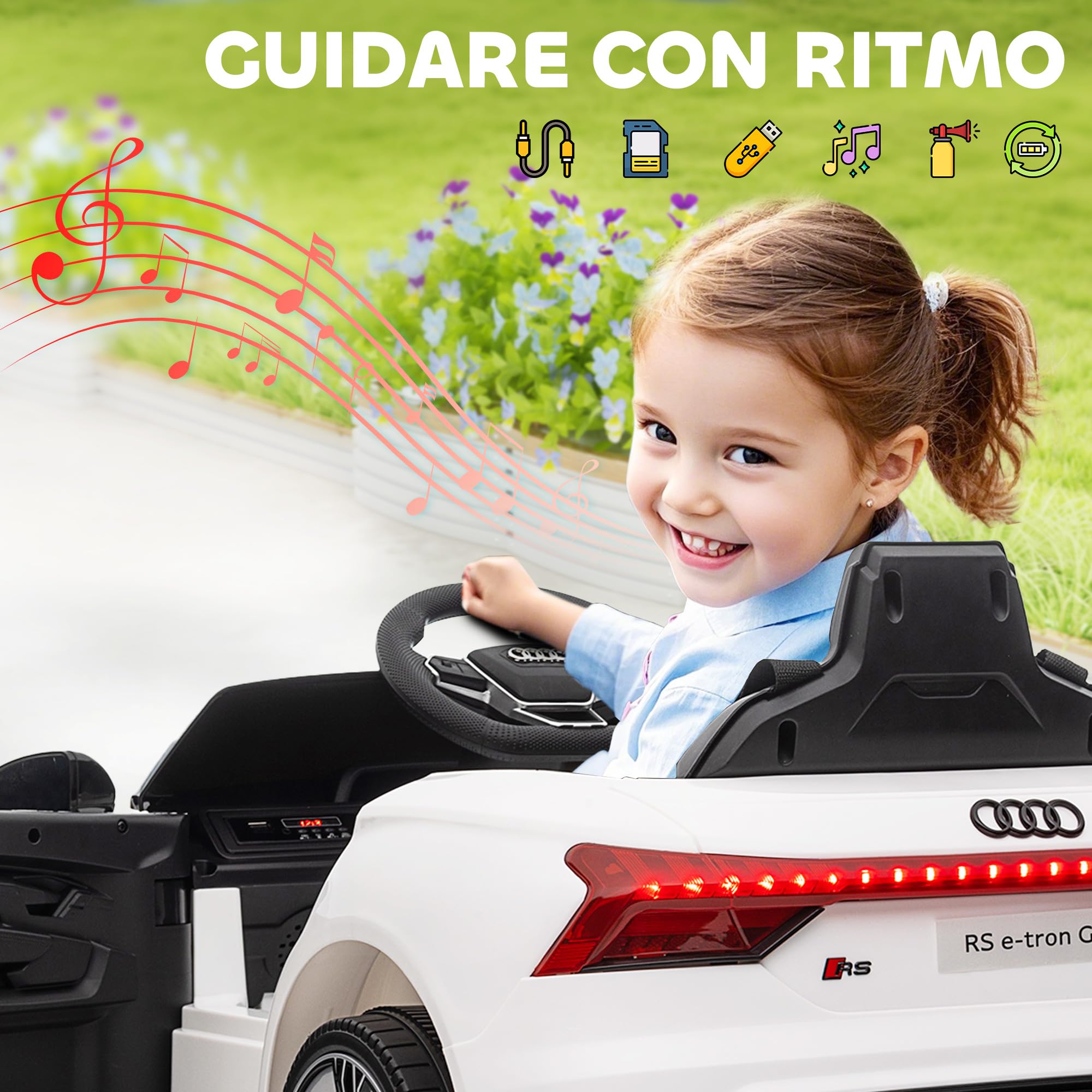 HOMCOM AUDI RS e-tron GT Macchina Elettrica per Bambini 3-5Anni, 12V Doppio Motori Auto Elettrica per Bambini 3-5km/h, Cintura di Sicurezza, Telecomando, Sospensioni, Musica, Luci LED, Clacson