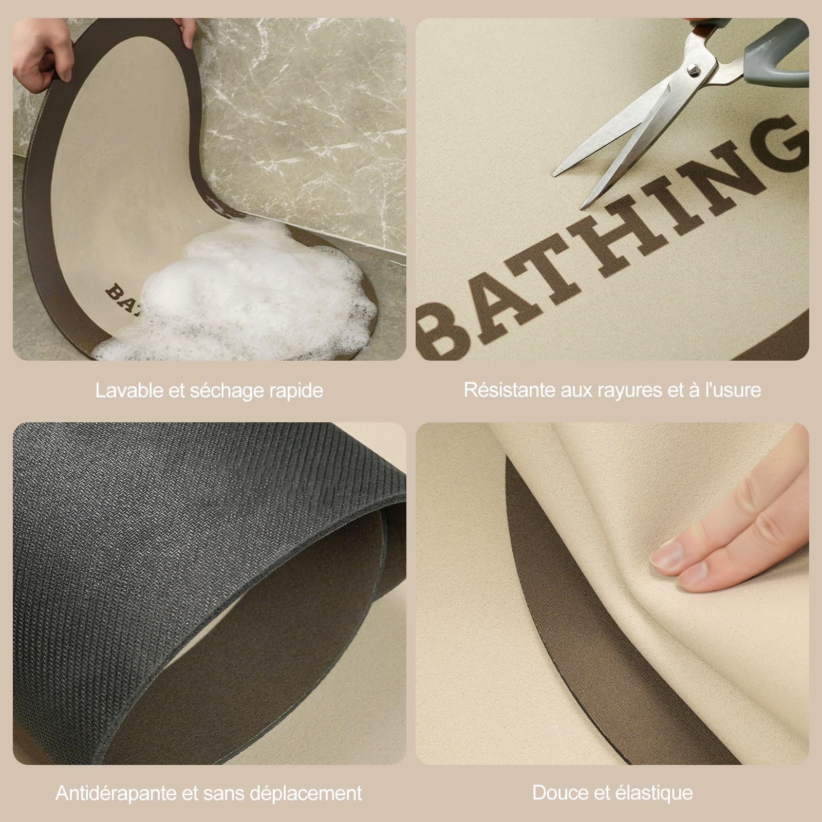 Ergocar Tapis De Bain Velours Court Doux Terre De Diatomées Séchage Rapide Nettoyage Facile Caoutchouc Antidérapant pour Plancher De Salle De Bain, Entrée, Cuisine, Dortoir Familial