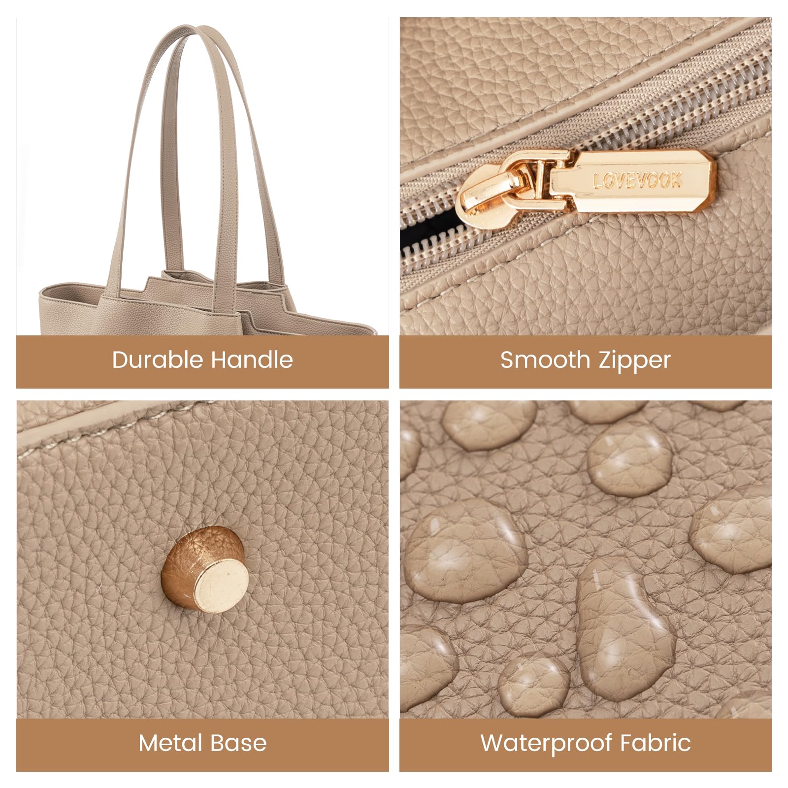 LOVEVOOK Bolso de Mano para Mujer para Portátil de 15,6 Pulgadas, Bolso Tote de Cuero Sintético, Bolsa de Trabajo para Profesoras con Compartimento para Laptop Impermeable, Bolso de Hombro