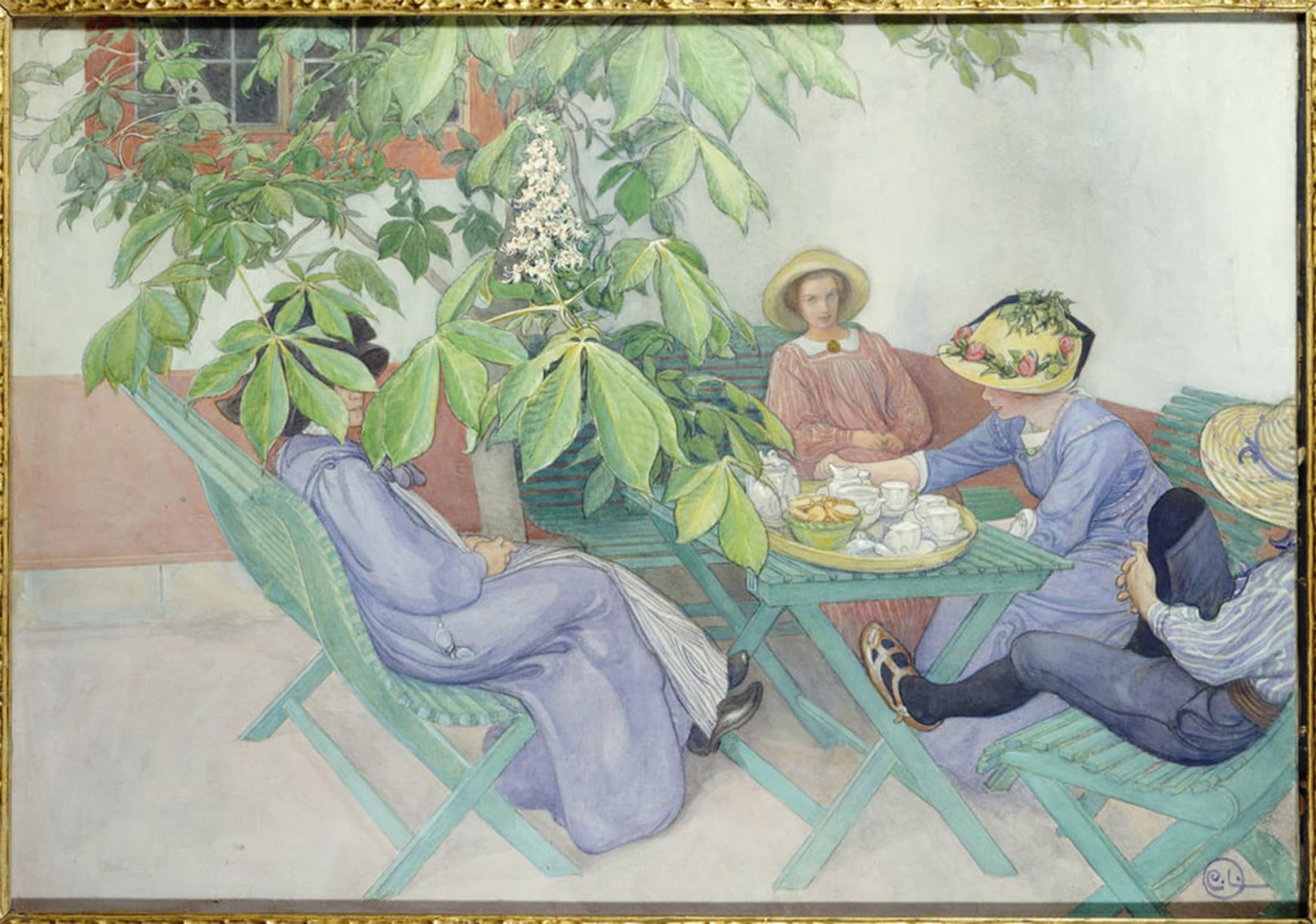 ARTXLXXBN Famous Print Painting Colorful Art Print Under the chestnut tree, by Carl Larsson Canvas Art Decorations for Home Decor 60x90cm