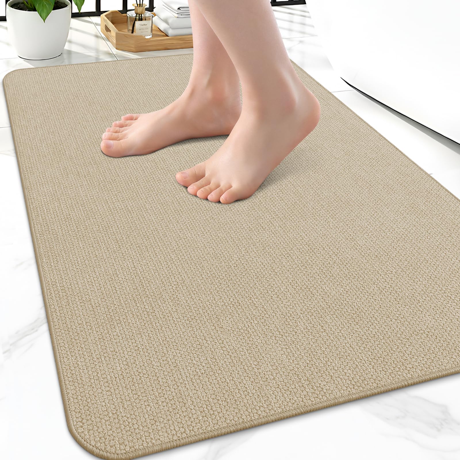 Smiry Ultra Thin Bath Mat 24X16, Non Slip Rubber Washable Bathroom Rugs