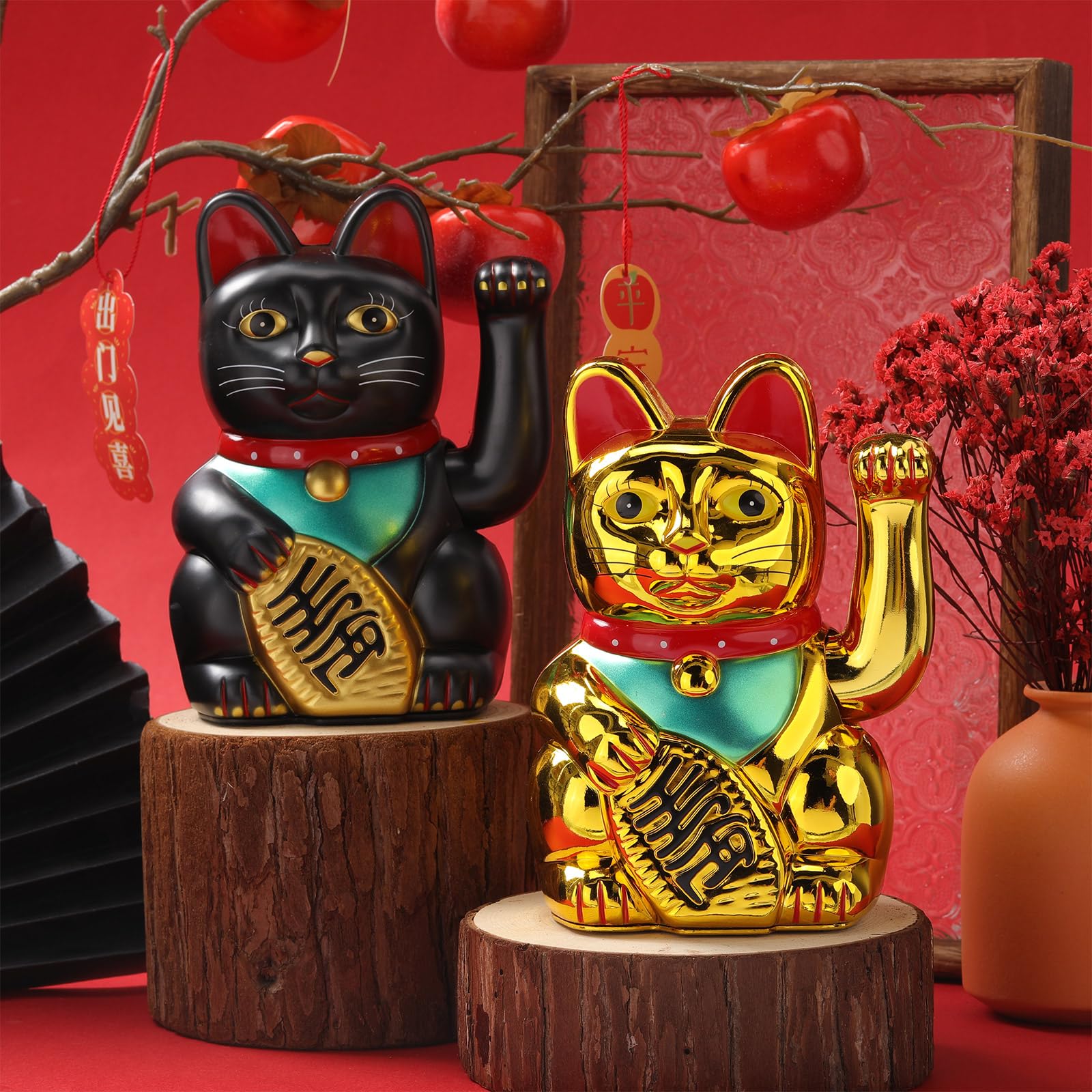 2 piezas de 7 pulgadas de gato de la suerte agitando brazo Maneki Neko Lucky Fortune Cat Fengshui decoración acogedora para el hogar, oficina, restaurante, tienda, regalos, decoración, funciona