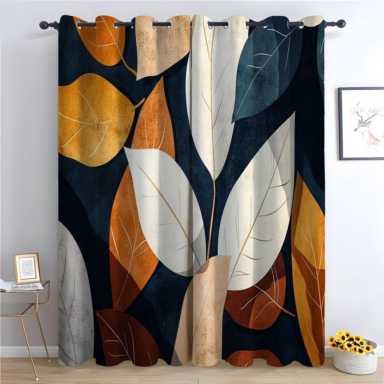 WQBQKKX Plant Curtain Blackout, Spring Botanical Curtains Leaves Curtain for Bedroom Flowers Green Leaf Eyelet Thermal Insulated Drapes-52 W x 96" L (Pack of 2)