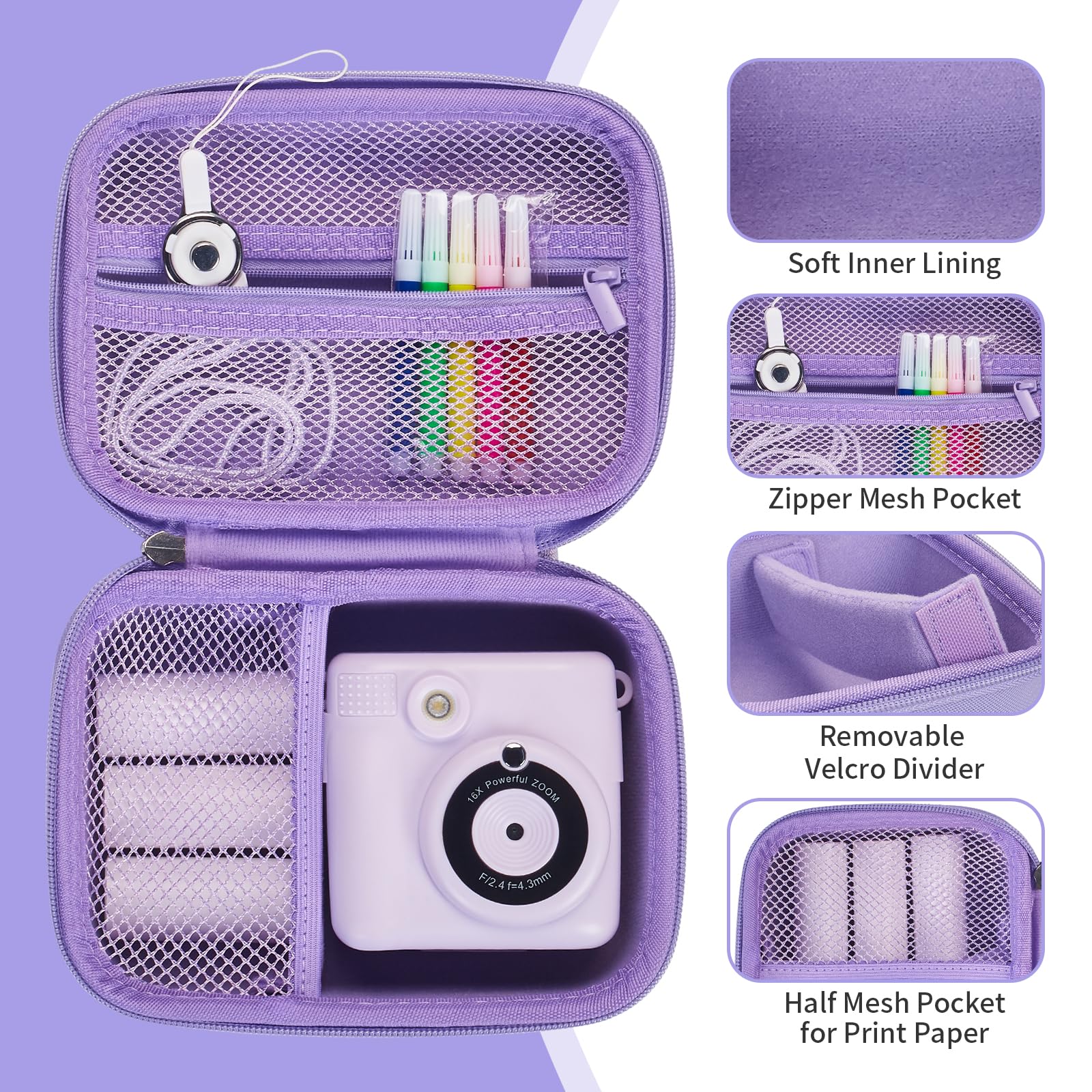 Kids Custodia per Fotocamera Compatibile con HiMont/GREENKINDER/CAMCLID/ASTGMI, Borsa Organizzatrice per Fotocamera a Stampa Istantanea Portatile (solo custodia) - Viola