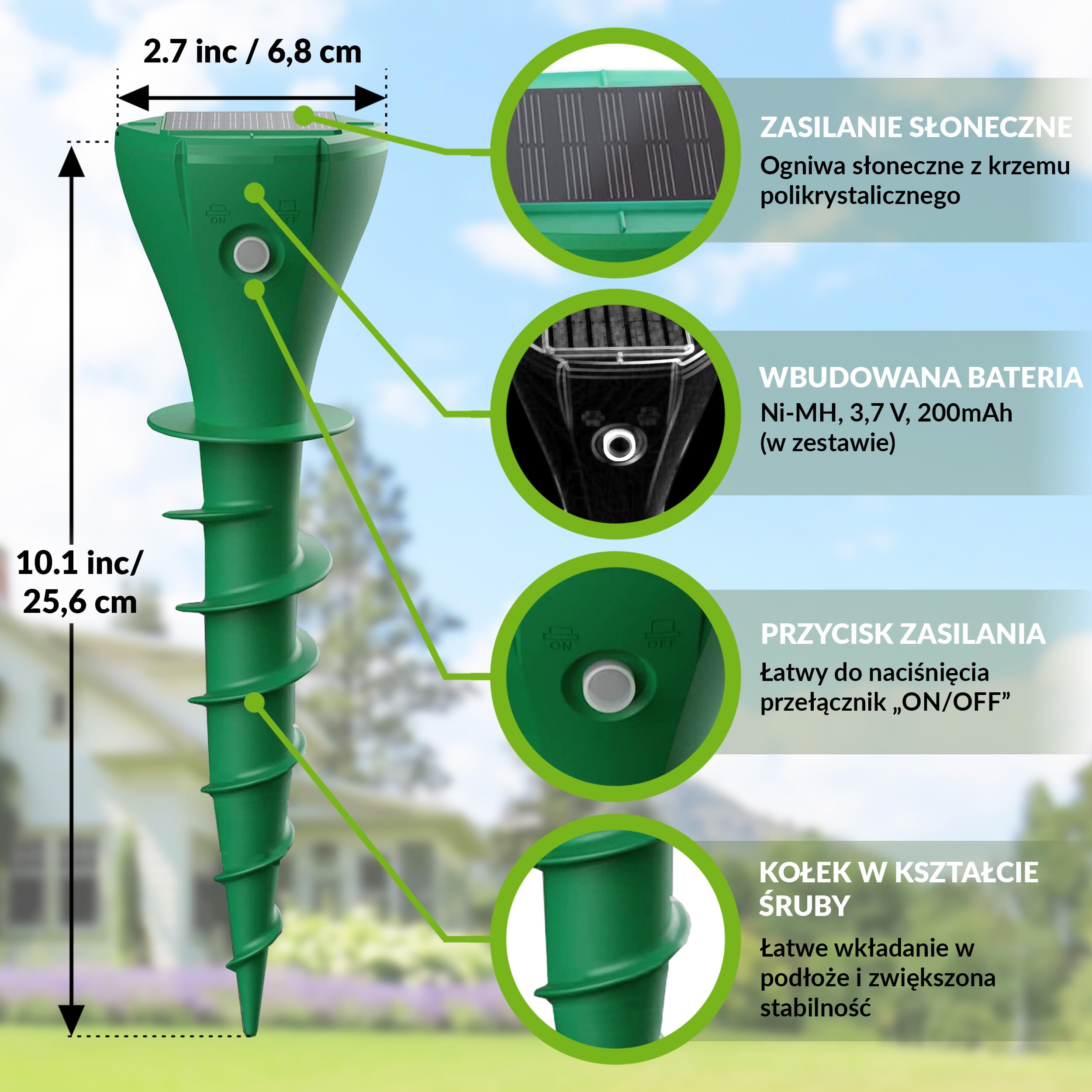 ISOTRONIC Solarny odstraszacz kretów do odstraszania kretów, norników i węży – w zestawie szpikulec do wbijania w ziemię do ogrodu – odstraszacz kretów o powierzchni 700 m² (2 sztuki)
