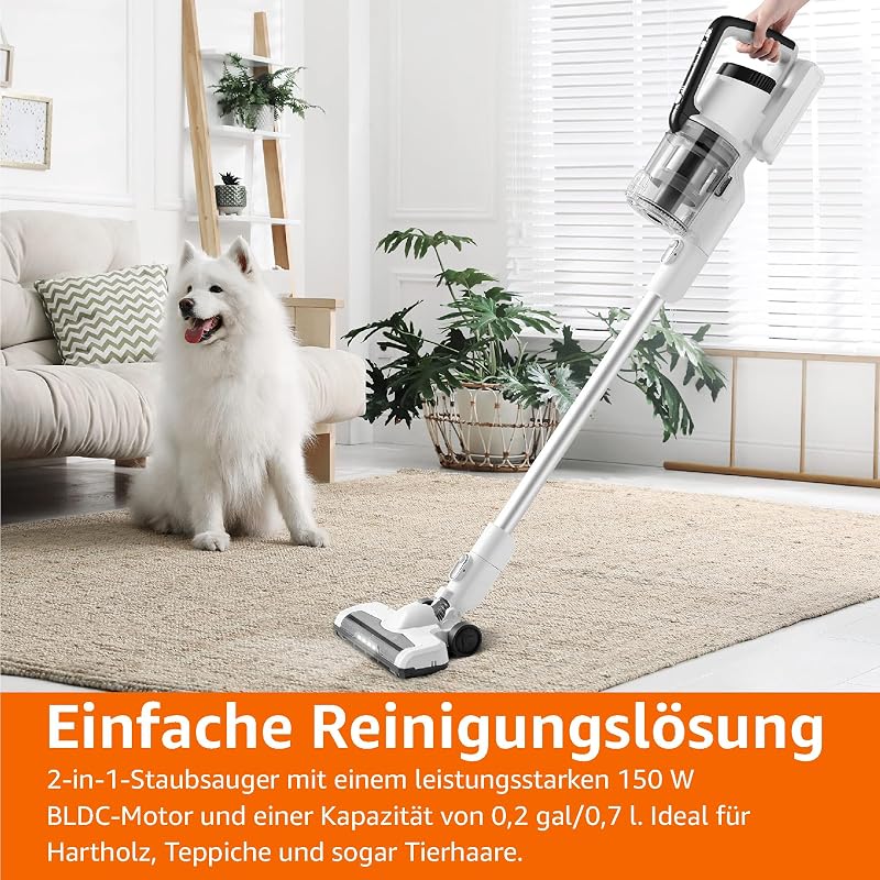 Amazon Basics 2in1 Vezeték Nélküli Porszívó 150W DC Motor Fehér-Fekete