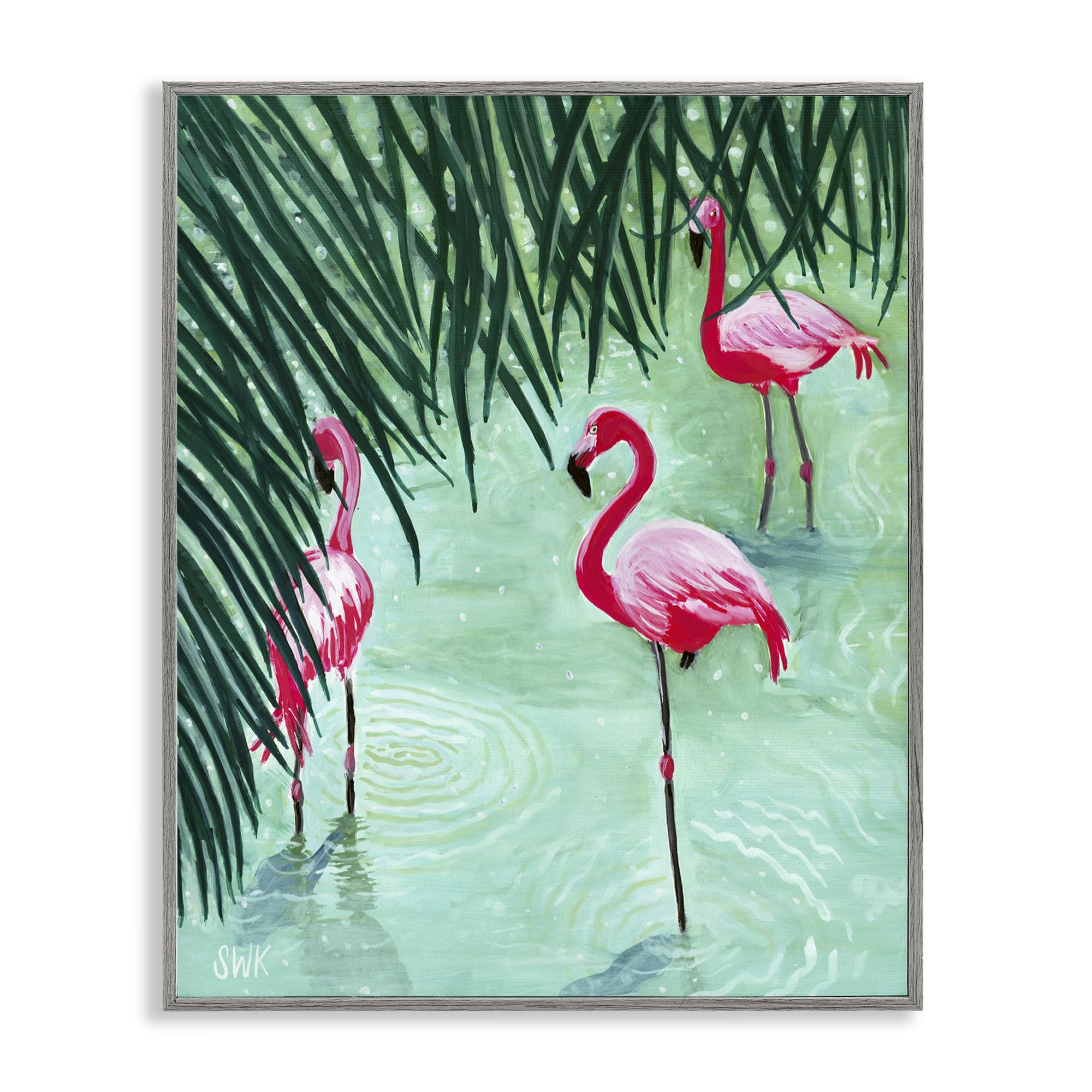 Stupell Industries Farmhouse Gray (Textured) 'Shallow Flamingo Pond'| Framed Giclee Art